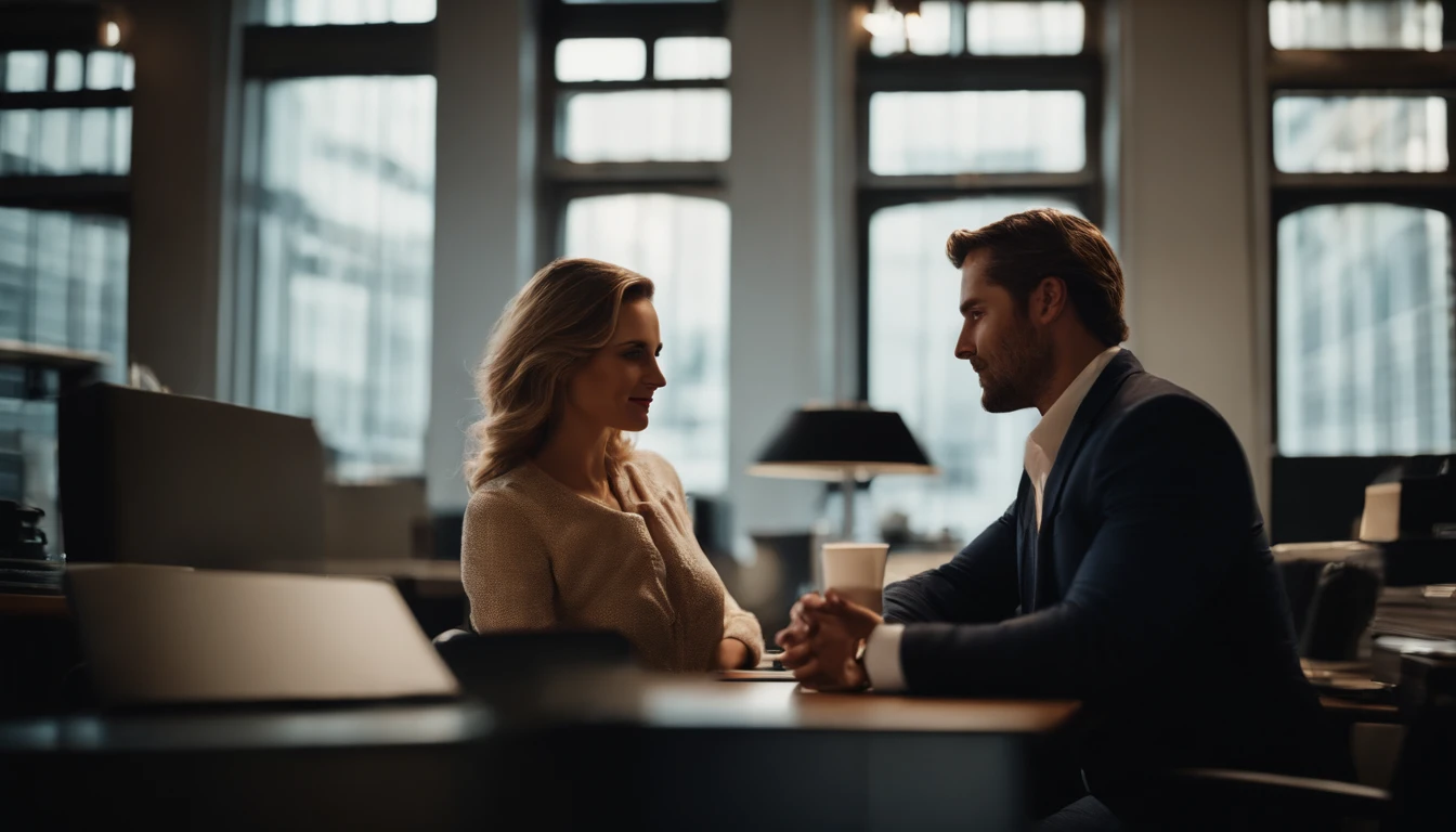 Romantic couple inside an office on the sly.