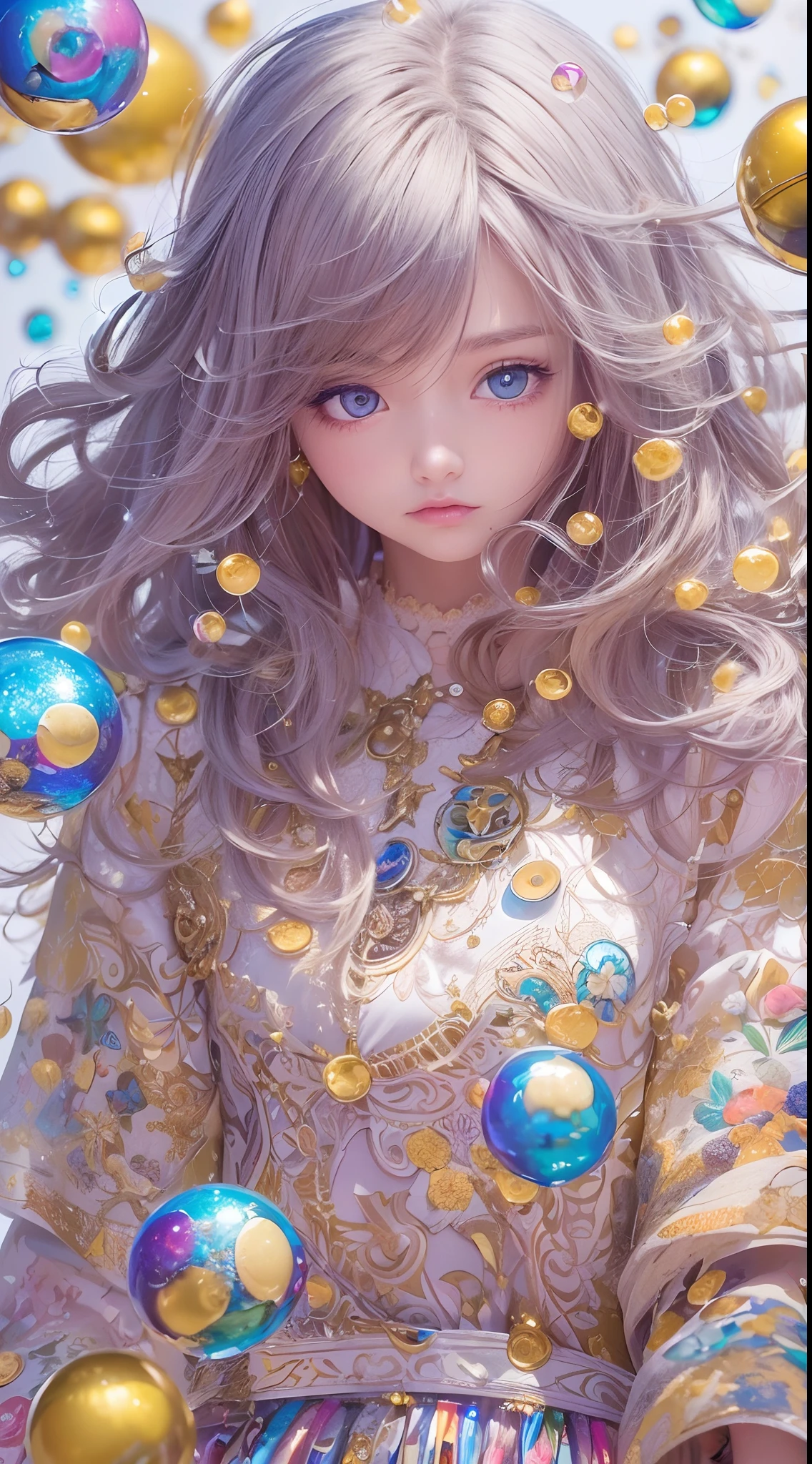 (Masterpiece), (Best quality), (Ultra detailed),(Messy hair),(illustration), (1boys,1girll), Avatar, Macro lens, (Fashionable clothing), standing,Fashion model, view the viewer, ( interview), (Simple background), Beautiful detailed eyes, Exquisite beauty, Floating, (High saturation), (colorful splashs), colorful bubble, (Shining), focus onface,