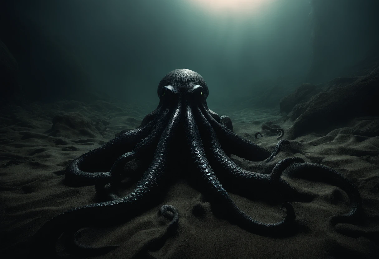 abyssal:2,ocean floor:2,Cthulhu Palace, Scary, Weird, Thrilling, Evil, Pitch black, Whispering of the evil god, Huge tentacles crawling on the ground, Dead,Panorama Figures