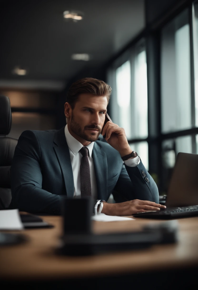 Generate me a handsome goss businessman sitting at an office desk