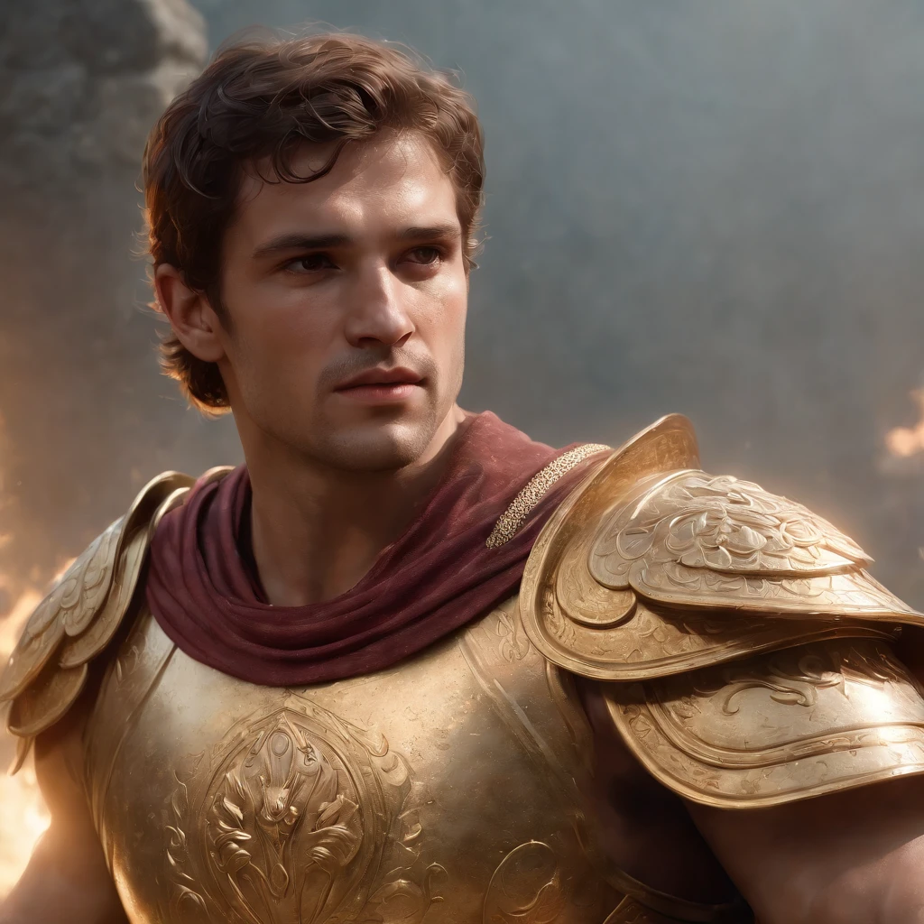 (Professional 3D rendering:1.3) de (Realistic:1.3) foto de arte mais bonita do mundo，soft features, Brilliant male Thracian kings, ((Thracian king muscular adult wet serious hero look short hair without beard and fierce expression in dynamic pose, fantastic location, majestoso ambiente desordenado)), corpo inteiro 8k unidade render, action shot, poros da pele, very dark lighting, sombreamento pesado, circunstanciado, rosto detalhado, (Vibrando, fotografia realista, Realistic, Dramatic, Escuro, foco nítido, 8k), (Old Thracian armor:1.4), ((((Use ouro)))), (intrincado:1.4), decadente, (altamente detalhado:1.4), Pintura digital, rendering by octane, art stations, conceito-arte, liso, foco nítido, illustration, germe da arte, (Loish:0.23), Wlop Ilya Kuvshinov, e greg rutkowski e alphonse mucha gracias, (global ilumination, studiolight, light volumetric), chuva forte, floating particles, patife, fantasia, Nosso, Corpo inteiroesbiano, ((Fundo escuro e antigo da cidade:1.3)),CGSesociedade,art stations