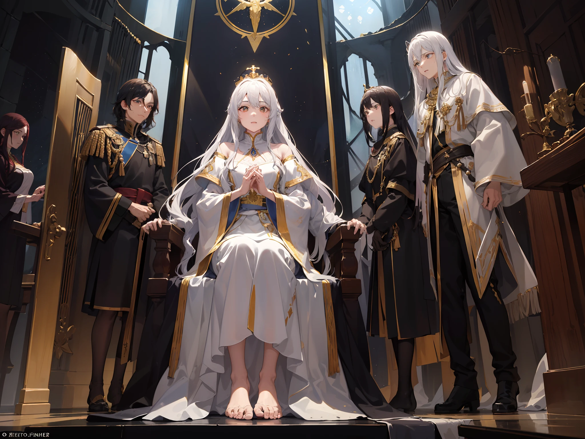 Immediately I found myself in the Spirit, And behold, there was a throne set up in heaven, And someone was sitting on the throne. E esse que estava sentado era semelhante, no aspecto, to the jasper stone and the sardonyx, And around the throne was a similar rainbow, no aspecto, in Esmeralda. Around the throne were also twenty-four thrones, and twenty-four elders sat in them, dressed in white and with gold crowns on their heads. Lightning came out of the throne, voices and thunder, e, diante do trono, estavam acesas sete tochas de fogo, which are the seven Spirits of God. Diante do trono havia algo como um mar de vidro, semelhante ao cristal. In the middle of the throne and around the throne there were also four living creatures full of eyes before and behind. The first living creature was like a lion, o segundo era semelhante a um novilho, the third had a human-like face, and the fourth living creature was like an eagle when it is flying. E os quatro seres viventes, tendo cada um deles, respectivamente, seis asas, estavam cheios de olhos, ao redor e por dentro. They had no rest, nem de dia nem de noite, proclamando: "Holy, santo, Holy is the Lord God, o Todo-Poderoso, aquele que era, what is and what is to come.