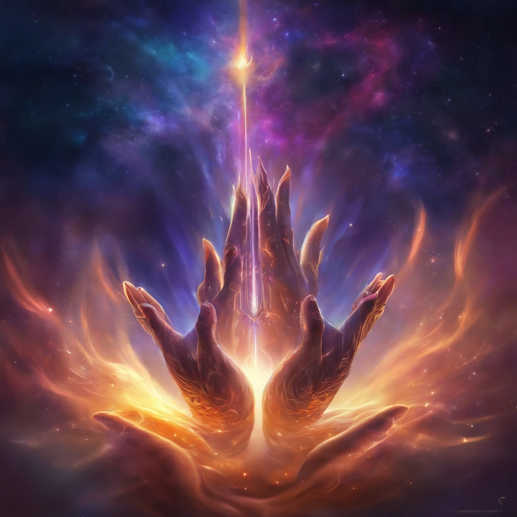 (Allah hands in a prayer position:1.5), (Escote de primer plano:1.5), (Nebulosa colorida:), vibrant colorsa colorslashh An explosion of colors, Cosas complejas alrededor, intrincado en el fondo, espiritual, divino, dreamlike, DIOS, pineal body, dream like, (fondo de pantalla extremadamente detallado de la unidad CG 16k:1.1), (Fuerza que elimina ruido: 1.45), (tmasterpiece:1.37), UHD), Hands of Prayer, Hand of blessing, gesto solemne, Prayer posture, hiperrealista, Dios Rayos, Trazado de rayos, Trazado de rayos, UHD, Galardonado, Galardonado