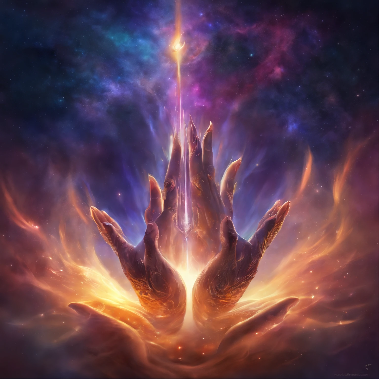 (Allah hands in a prayer position:1.5), (Escote de primer plano:1.5), (Nebulosa colorida:), vibrant colorsa colorslashh An explosion of colors, Cosas complejas alrededor, intrincado en el fondo, espiritual, divino, dreamlike, DIOS, pineal body, dream like, (fondo de pantalla extremadamente detallado de la unidad CG 16k:1.1), (Fuerza que elimina ruido: 1.45), (tmasterpiece:1.37), UHD), Hands of Prayer, Hand of blessing, gesto solemne, Prayer posture, hiperrealista, Dios Rayos, Trazado de rayos, Trazado de rayos, UHD, Galardonado, Galardonado