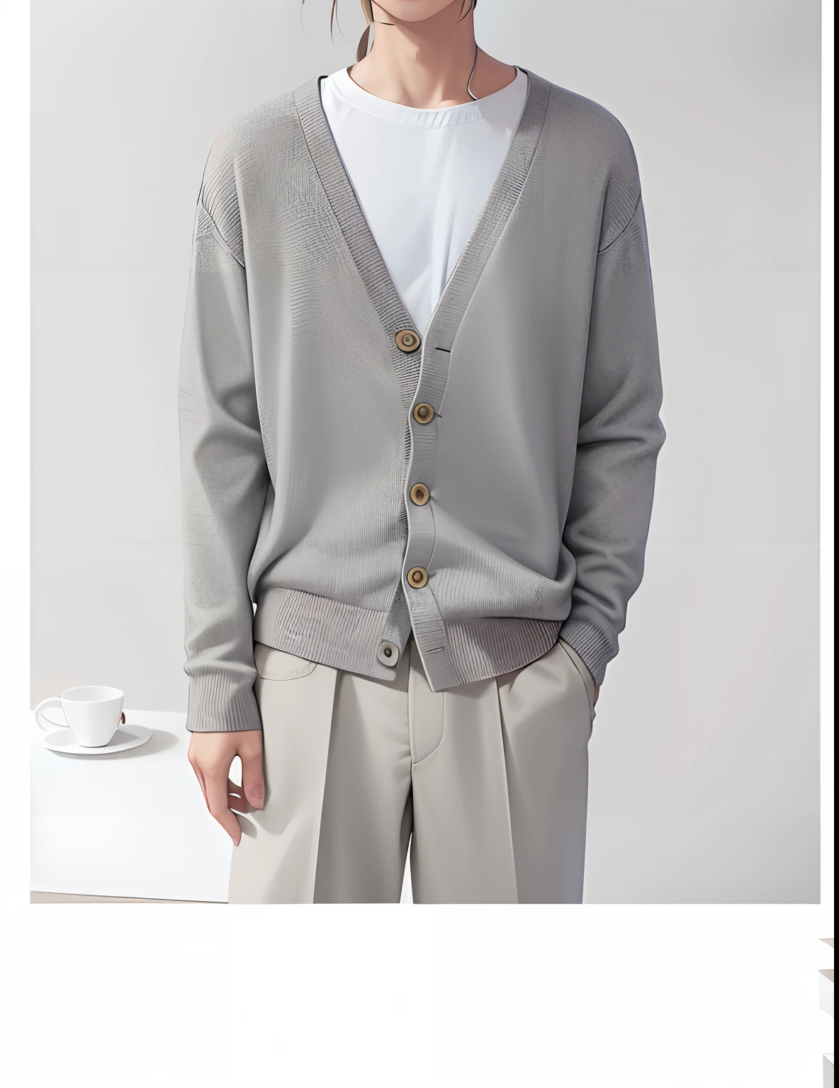 Grey-blend Alphad cardigan, Cardigan, wearing a cardigan, Gray color, wearing in cardigan, Gray clothes, Light gray, flat grey, Casual clothing, gray men, Open V chest clothes, with two front pockets, modern casual clothing, Official, Casual clothes, october, gray sweaters, Men, 3 pm, Official product image, casual clothing style