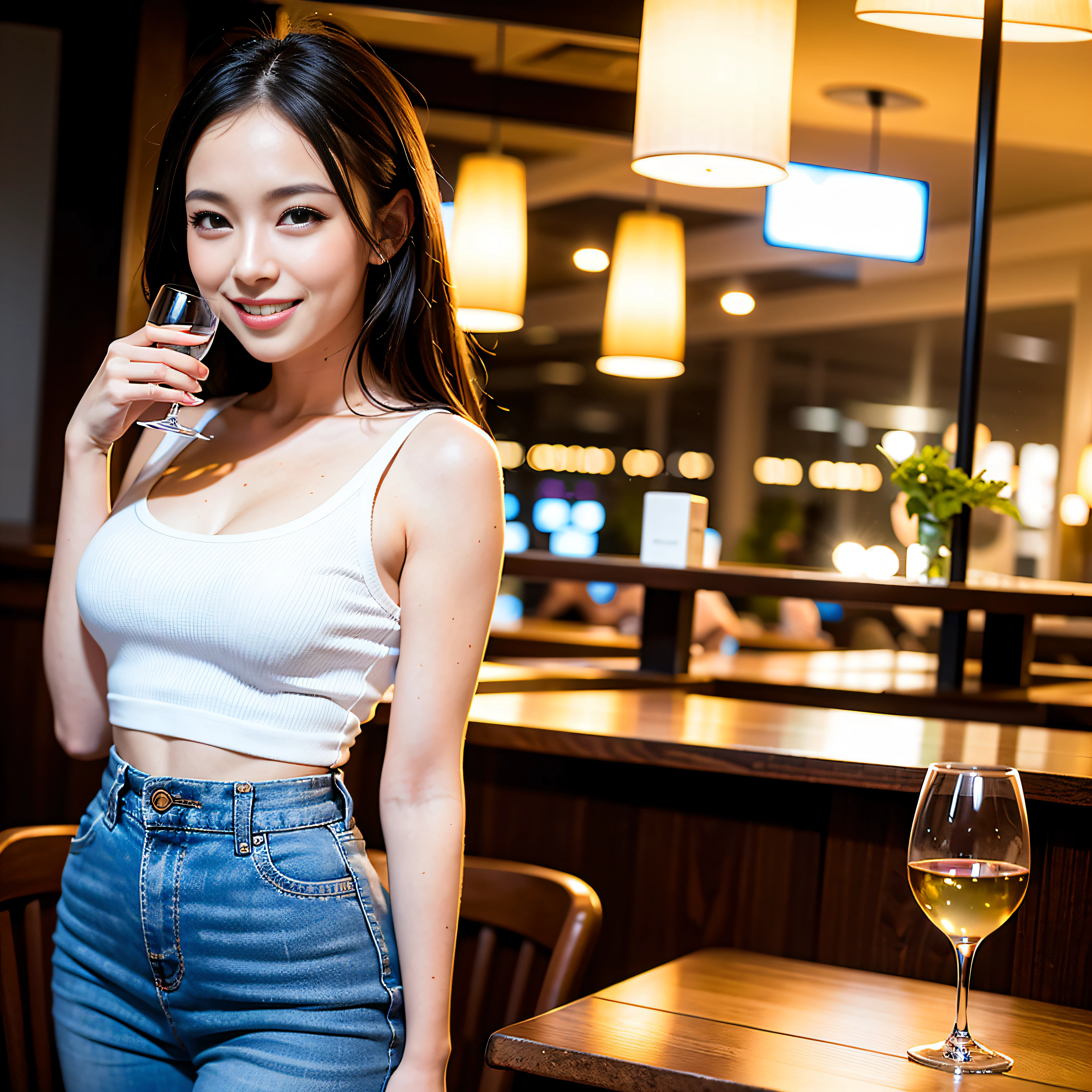 (64K, UHD, top quality, masterpiece: 1.2), (realistic, photorealistic: 1.37), super detailed, pretty woman 1 person, (slim face), (slim body), (brown hair), (short cut), cheeks slightly blushing, (35 years old), 38 years old, solo, beautiful detailed urban night view outside the window, restaurant, wine glasses sit, at night, in a prominent place (from the waist up) NovaFrogStyle, Actress, Model, Waist Up, White Wine, Slim, Wine Glass, Super Clean Night View, Wine Glass Put in the Middle, Happy Smile, (Smile: 1.15), Beautiful Fine Eyes, Upper Body, Bust Japan Up, Night, Short, Short, Actress, Model, Waist Up, White Wine, Slim, Wine Glass, Super Clean Night View, Wine Glass Put in the Middle, Happy Smile,