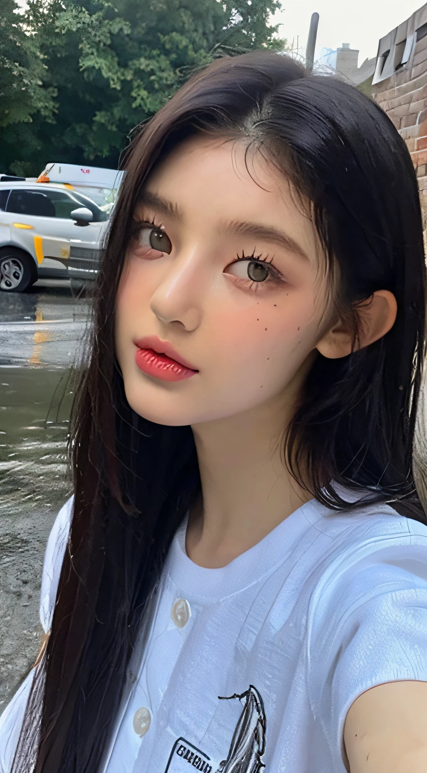 ((Best Quality, 8K, Masterpiece: 1.3)), Sharp: 1.2, Perfect Body Beauty: 1.4, Slim Abs: 1.2, ((Long Hair 1.2)), (Wet White Button Long Shirt: 1.1), (Rain, Street: 1.2), Wet: 1.5, Highly Detailed Face and Skin Texture, Fine Eyes, Double Eyelids, Looking at the Camera
