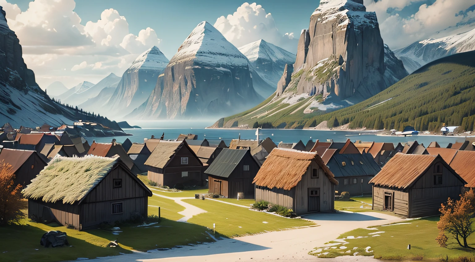 Generate an image depicting a Nordic village during the early 9th century, where Ragnar Lothbrok was born.