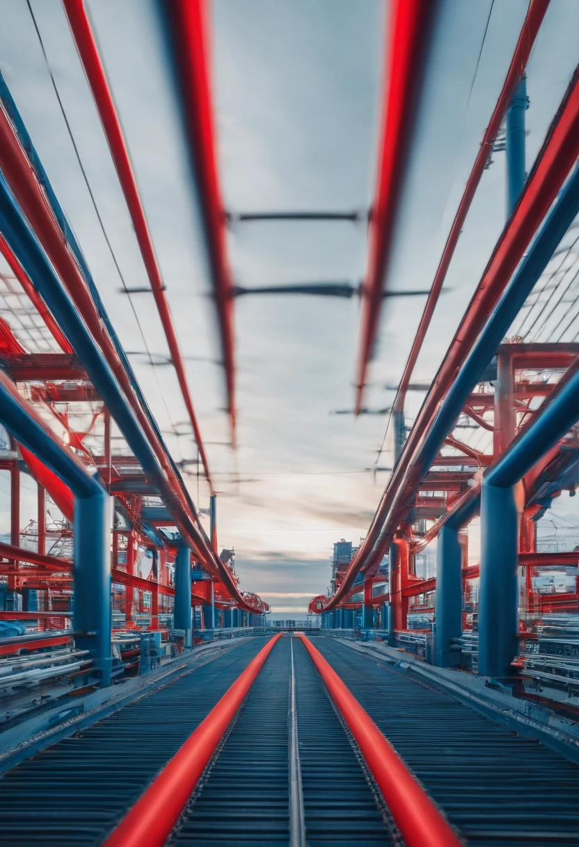 I would like a logo with a combination of blue and red lines, industrial style, flattened, and fluid and gas concepts