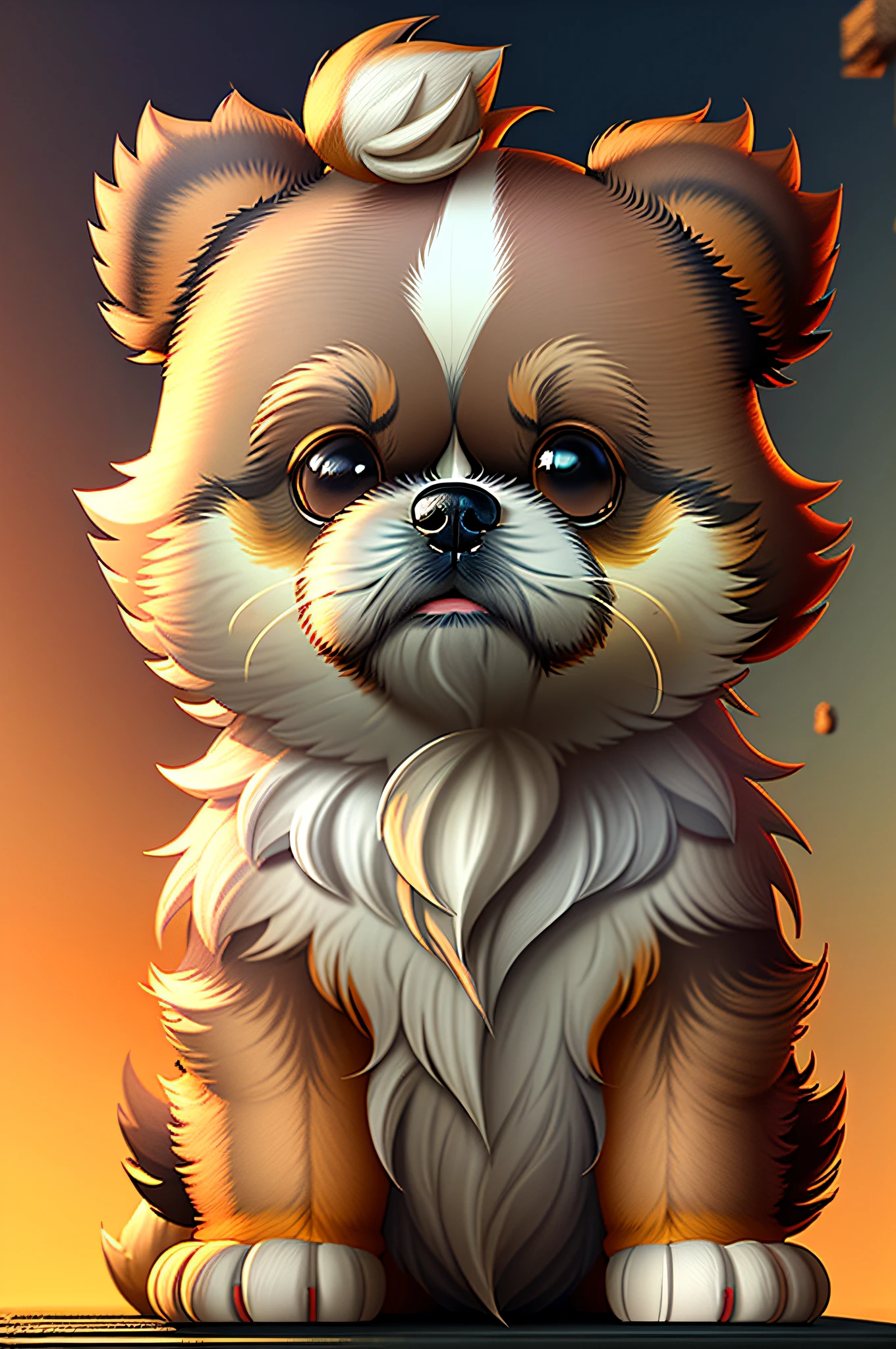 Ultra Hi-Vision 3D、Shows a touching scene of Shih Tzu. Shih Tzu, Beautiful rendering details. The overall atmosphere is calm, Full of hope and tranquility. White background
