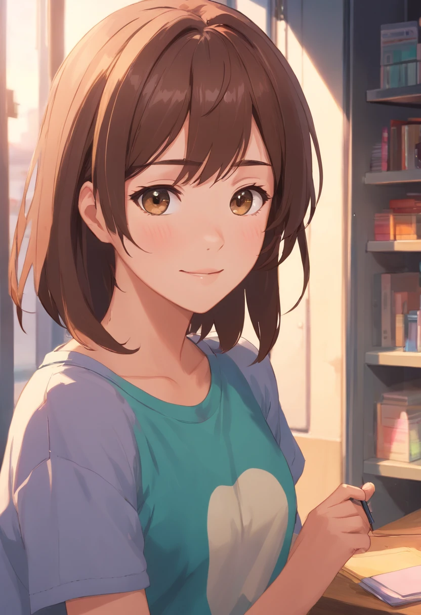 brunette color hair、long eyelasher、Solid round eyes、Light smile、Ear blush、fang、ultra-realistic realism、stereograms、8k、super detailing、precise, Best quality at best,real human beings