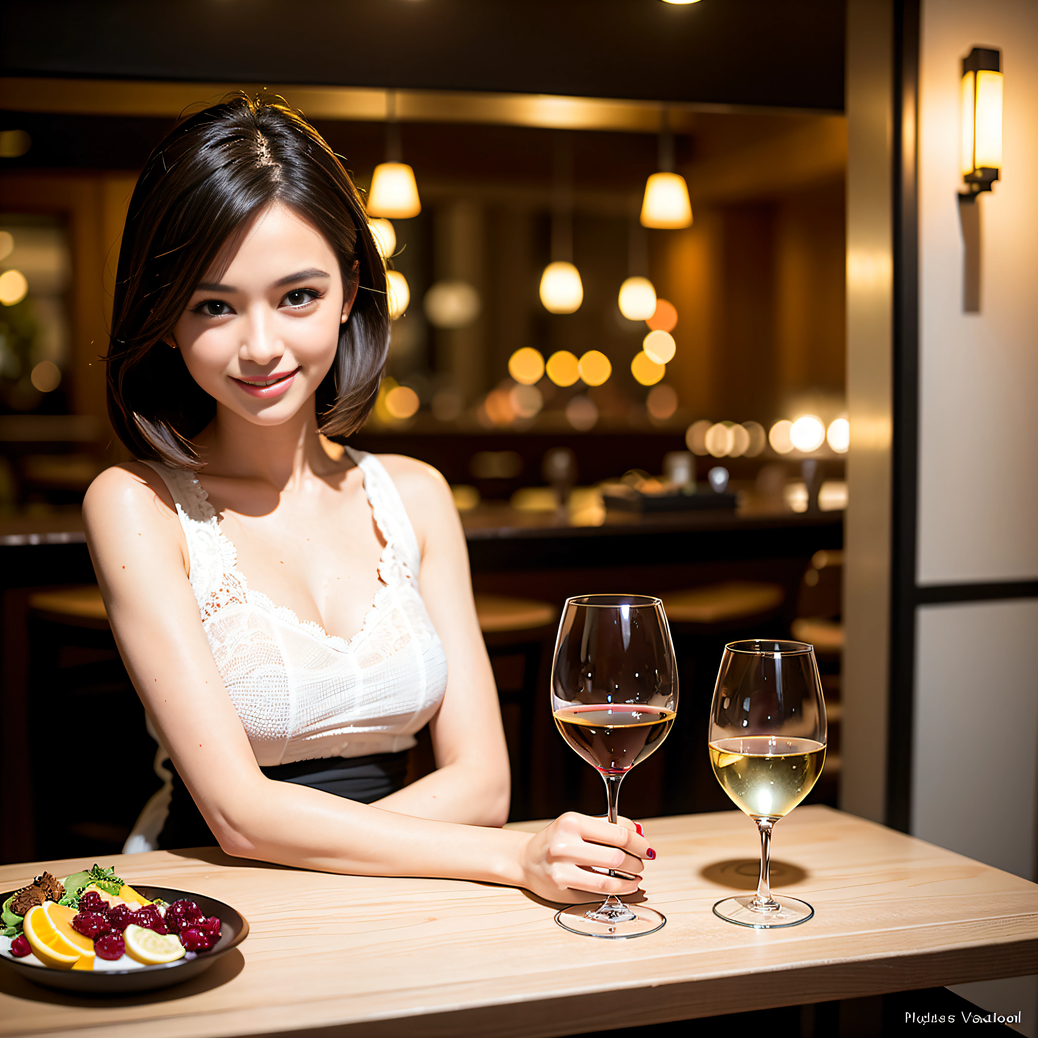 (64K, UHD, top quality, masterpiece: 1.2), (realistic, photorealistic: 1.37), super detailed, pretty woman 1 person, (slim face), (slim body), (brown hair), (short cut), cheeks slightly blushing, (35 years old), 38 years old, solo, beautiful detailed urban night view outside the window, restaurant, wine glasses sit, at night, in a prominent place (from the waist up) NovaFrogStyle, Actress, Model, Waist Up, White Wine, Slim, Wine Glass, Super Clean Night View, Wine Glass Put in the Middle, Happy Smile, (Smile: 1.15), Beautiful Fine Eyes, Upper Body, Bust Japan Up, Night, Short, Short, Actress, Model, Waist Up, White Wine, Slim, Wine Glass, Super Clean Night View, Wine Glass Put in the Middle, Happy Smile,