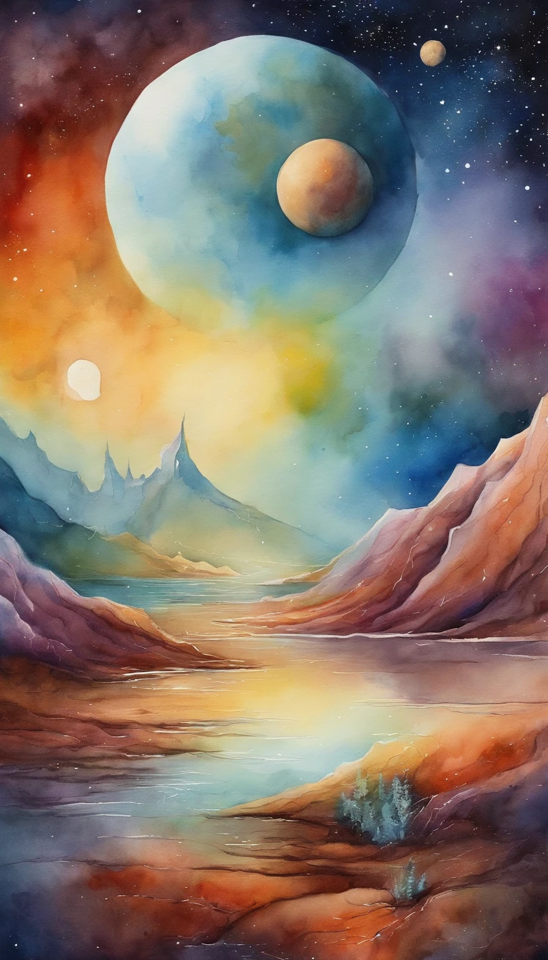 Colorful Futuristic Space Illustration,There is a planet in the middle, a beautiful artwork illustration