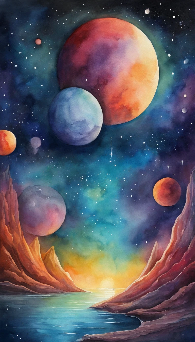 Colorful Futuristic Space Illustration,There is a planet in the middle, a beautiful artwork illustration