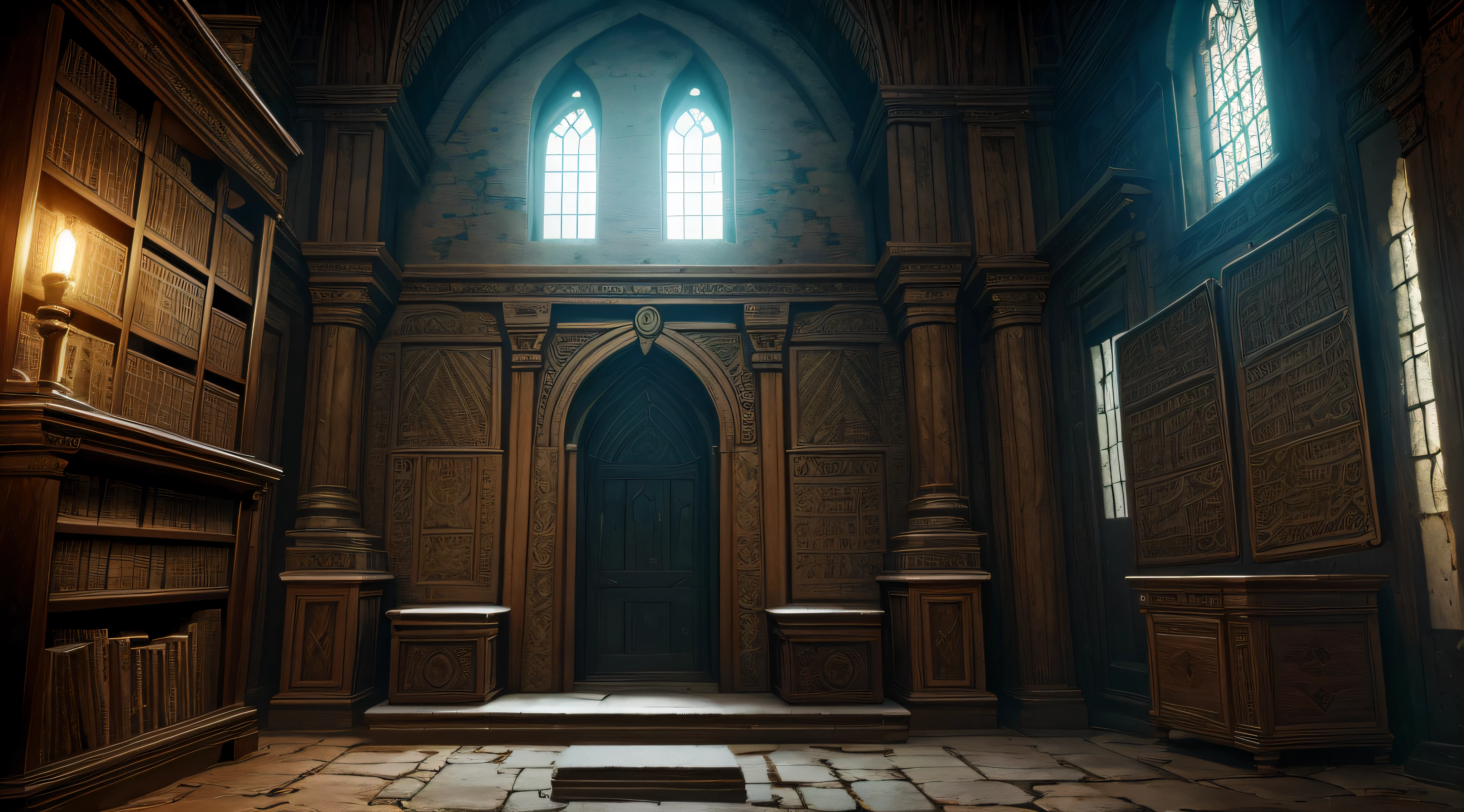 (best quality,4k,highres,masterpiece:1.2), detailed, mysterious map, cryptic markings, hidden location, library, ancient, faded ink, intricate patterns, intriguing symbols, aged parchment, worn edges, secretive aura, historical artifact, aged treasure, ancient knowledge unveiling, mythical journey, enigmatic clues, undiscovered path, mysterious key, lost civilization, remote island, forgotten secrets, hidden chambers, dimly lit corridors, dusty shelves, secret entrance, ancient scripts, forgotten languages, concealed treasures, mystical artifacts, forgotten tombs, unexplored worlds, cryptic engravings, hidden passages, arcane inscriptions, ancient manuscripts, mystical symbols, esoteric knowledge, secret society, legend of the lost library, untold stories, ancient legends, enigma of the past, elusive truths, mythical lore, veiled mystery, whispered whispers, untamed curiosity, enigmatic whispers, intriguing riddles, curiosity of the seeker, unsolved mysteries, hidden knowledge.