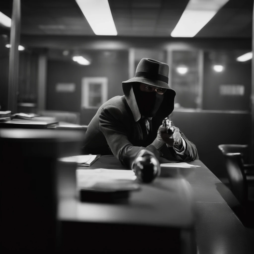 A bank robber in the 1950 Cinematic, dynamic, vibrant