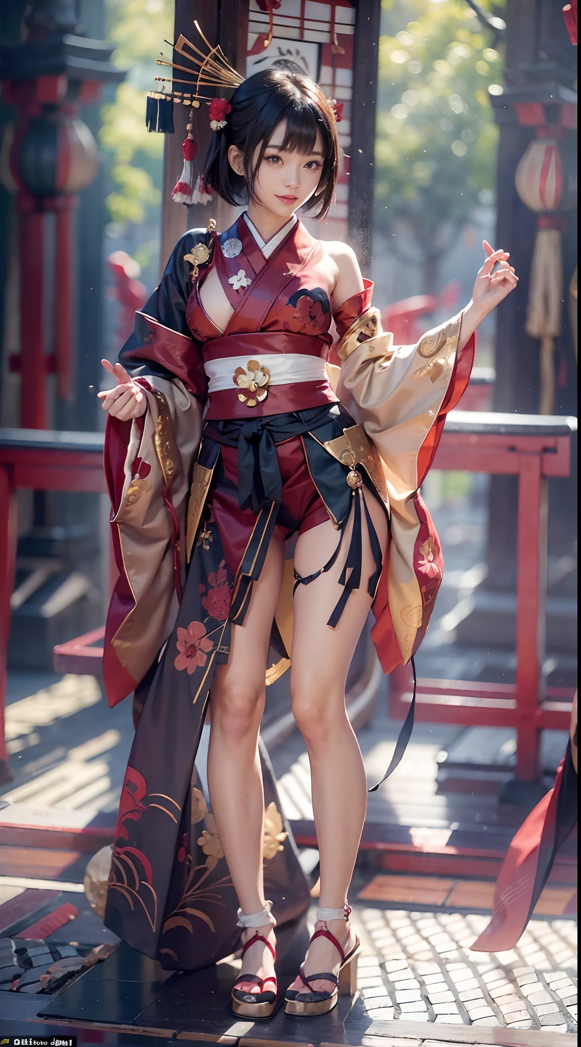 ((japanese miko costume)), shrines, Smiling smile, (NSFW), 1womanl, 独奏, 24 year old, 7headed body, (Ideal ratio body proportions), (Composition from head to thigh), erectile nipple, Sexy body, Wet, short-hair, Dark hair, small tits, A slender, Small buttocks, beauty legs, Skinny Legs, surrealism, Cinematic lighting, depth of fields, One-person viewpoint, F/1.8, 135 mm, nffsw, masutepiece, ccurate, ((Anatomically correct)), Textured skin, Super Detail, high details, High quality, awardwinning, Best Quality, hight resolution, 8K