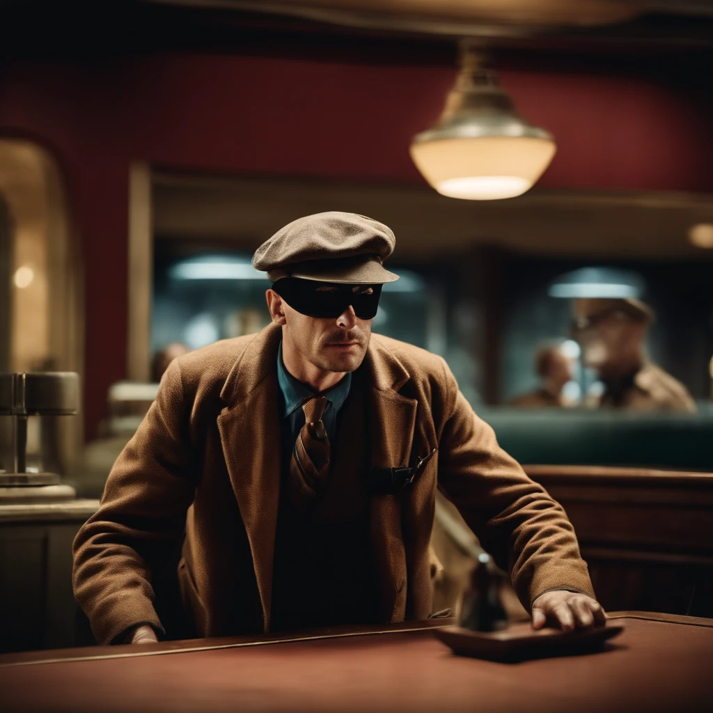A bank robber in the 1950 Cinematic, dynamic, vibrant, colourful