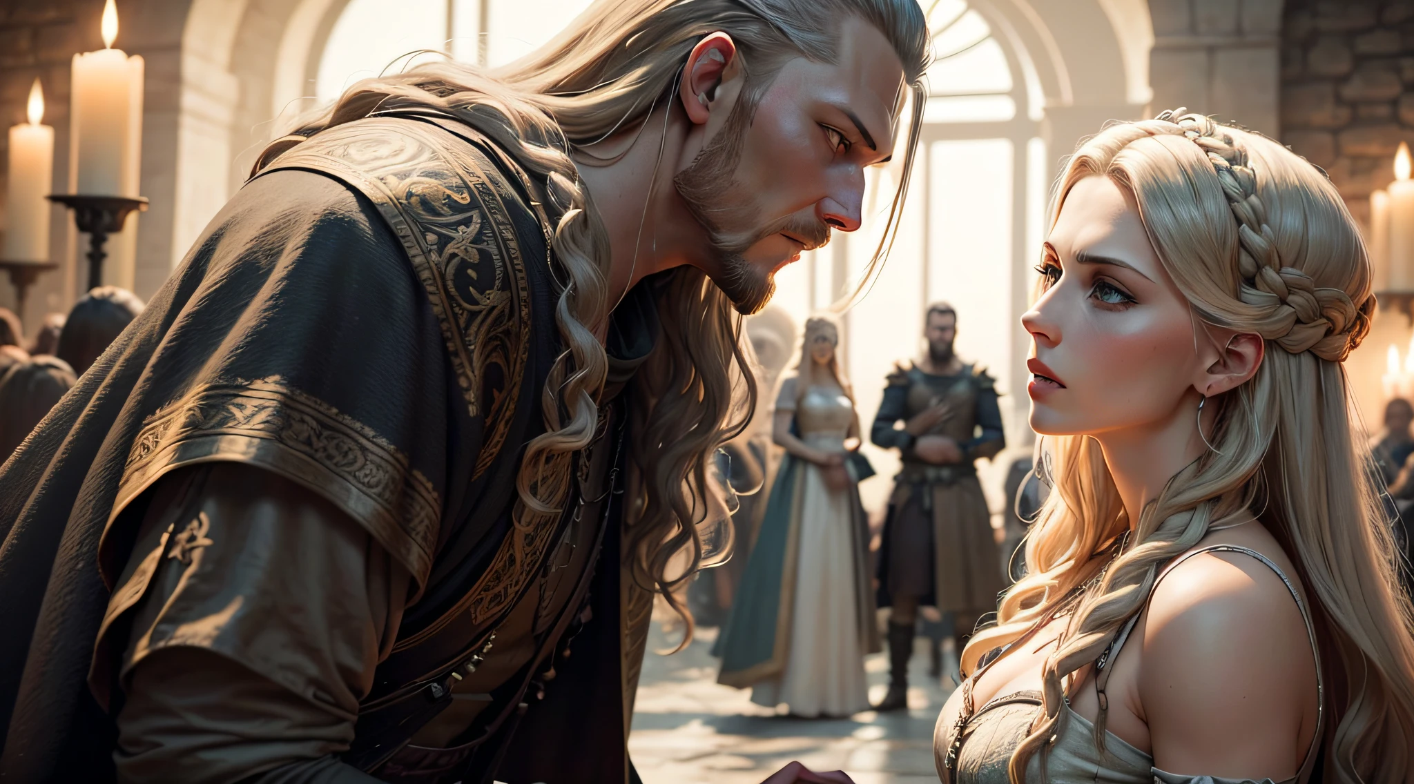 Create an image showcasing Ragnar's victorious battle against King Fro and his subsequent wedding to Lagertha.