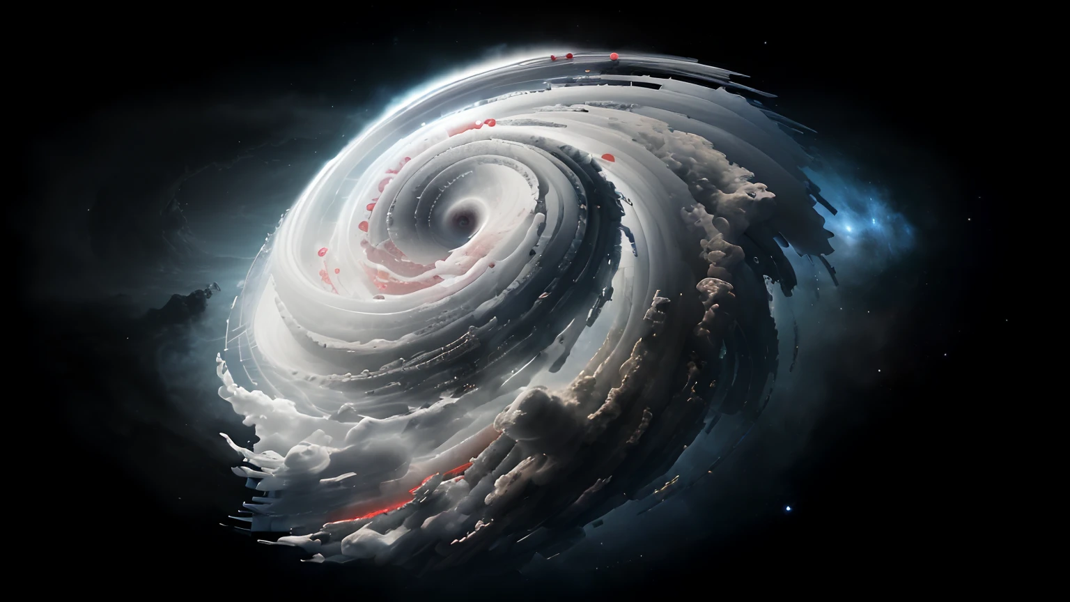 Add a powerful red spiral arm that follows the course of the existing spirals, Der neue spiralarme hebt sich minimal vom bestehenden Zyklon ab, Gestalte die wolken realistischer, gestaltet die wolken impsanter,