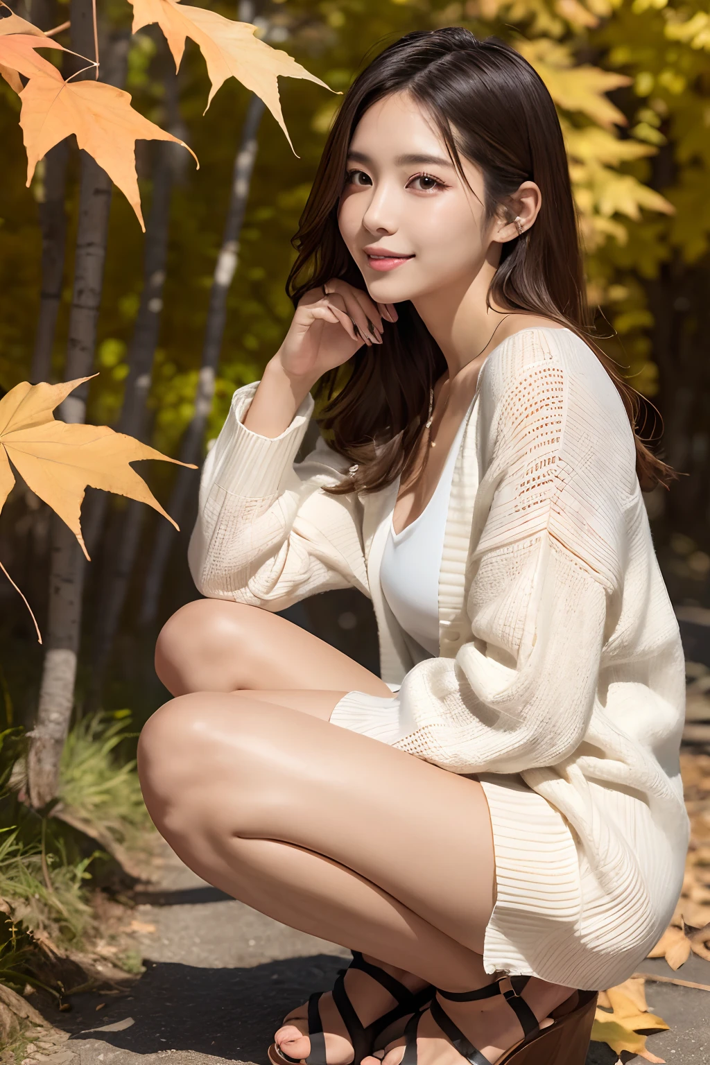 (RAW style, masterpiece, best quality, very detailed), (Italian woman), big bust, beautiful night, cheerful and happy, clear sky, analog style, (skin texture, film grain), cinematic light, side lights, ultra high resolution, small face, 축 처진 아주 big bust, bamboo forest, (stable), (smile), (Cover yourself with a large blanket and sit with your legs apart..), (glowing skin, skin glow),