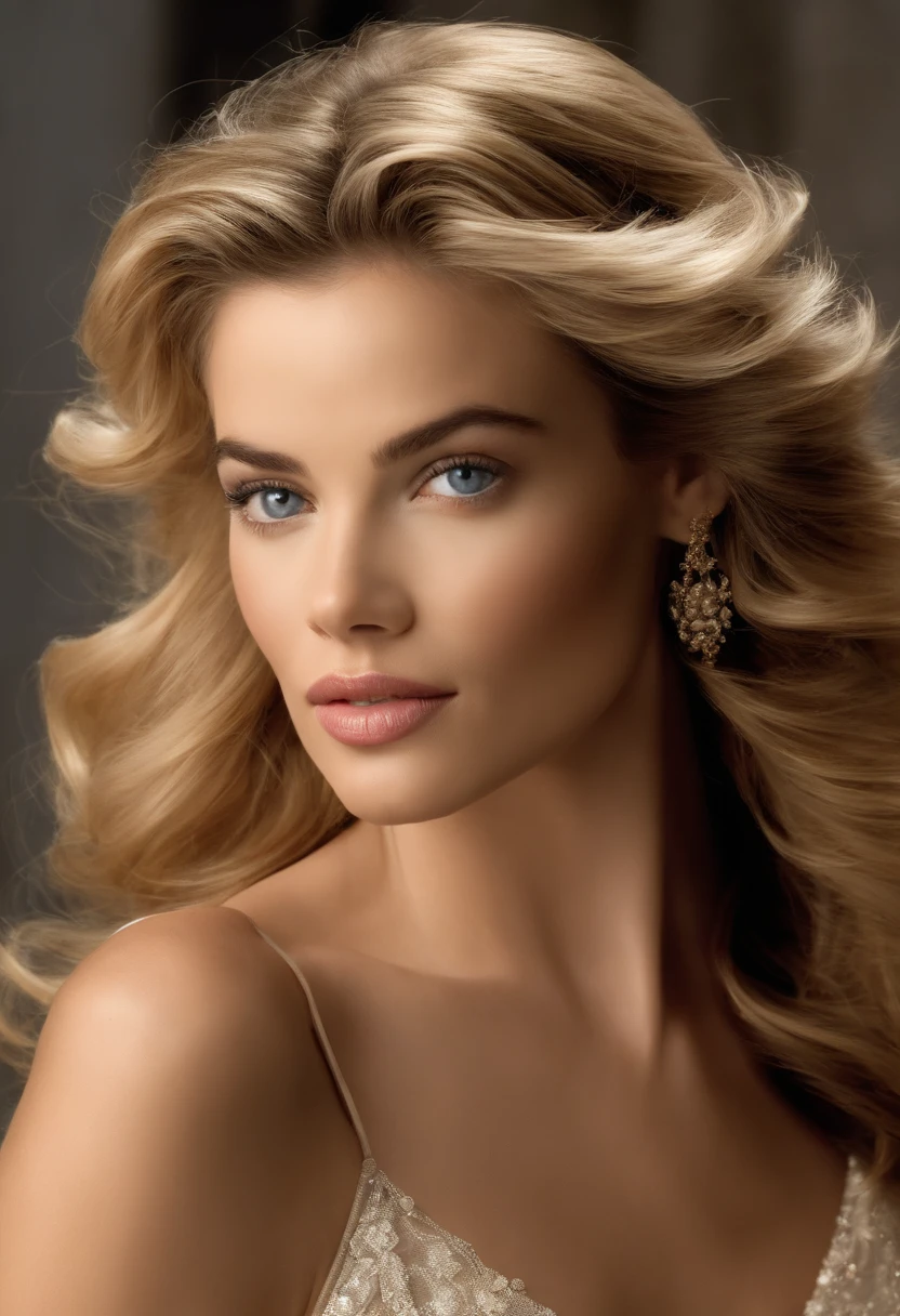 Blonde female model who walked for Chanel in the 90s 16 years old had a classic and elegant beauty. His appearance reflected a combination of delicate and striking features. Here is a more detailed description to create an ultra-realistic image Denise had smooth porcelain, Flawless skin that accentuates its natural beauty. Son visage avait une forme ovale gracieuse, with softly sculpted cheekbones that highlighted her femininity.
Her eyes were captivating. They were large and almond-shaped, avec des iris bleu profond qui semblaient cacher des secrets. The long eyelashes framing her eyes intensified her expressiveness.
Her hair was a cascade of golden locks that fell in gentle waves over her shoulders.........., Reflet de la lueur du soleil. His forehead was high and elegant, perfectly balancing the structure of her face.
Nicole's lips were sensual, avec des contours naturels qui lui donnaient un sourire captivant. Her chin was delicate, contributing to its charming appearance.
Her figure was slender and graceful, with soft curves that emphasize its femininity. Denise had a magnetic presence, a combination of her physical beauty and an aura of confidence that made her stand out.
This description aims to create an ultra-realistic image of Denise Richards' appearance capturing her unique and attractive beauty that made her a well-known and admired figure in her time........