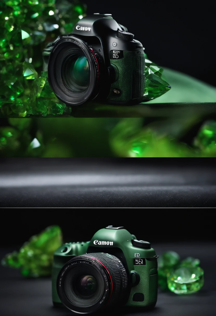 canon 5D camera with 50 mm lens made of green diamonds, 8k, ultra realistic