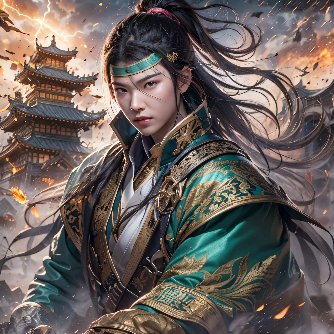 Qin Yu soared into the fairy demon realm, met Liu Hanshu by chance, saw his previous self in him, decided to take him as an apprentice, taught him how to protect himself, but because of the treasure star map, he forged a bond with the Liu family and the Jade Sword Sect, and finally opened with Liu Hanshu's death, Qin Yu embarked on the road of confrontation with powerful opponents, cultivated hard, made himself stronger, insisted on his central way of justice, and also wanted to protect the people he cared about, the three brothers soared apart, and embarked on a long road to find a good brother, Qin Yu, where are Xiao Hei and Hou Fei(Rainbow ruins)Climb the streets(Doomsday Rainbow)eyes filled with angry,He clenched his fists,Rush up,Deliver a fatal blow to your opponent,full bodyesbian,Full Body Male Mage 32K(Masterpiece rainbow,Rainbow Ultra HD)Long flowing black hair,Campsite size,zydink, The wounded lined up in the streets(Doomsday ruins rainbow)Climb the streets, The scene of the explosion(Rainbow Doomsday Ruins), (Linen batik scarf), Angry fighting stance, looking at the ground, Batik linen bandana, Chinese python pattern long-sleeved garment, rainbowing(Abstract propylene splash:1.2), Dark clouds lightning background,Flour flies(realisticlying:1.4),Black color hair,Flour fluttering,rainbow background, A high resolution, the detail, RAW photogr, Sharp Re, Nikon D850 Film Stock Photo by Jefferies Lee 4 Kodak Portra 400 Camera F1.6 shots, Rich colors, ultra-realistic vivid textures, Dramatic lighting, Unreal Engine Art Station Trend, cinestir 800,Flowing black hair,(((rainbowing)))The wounded lined up in the streets(rainbowing)Climb the streets,