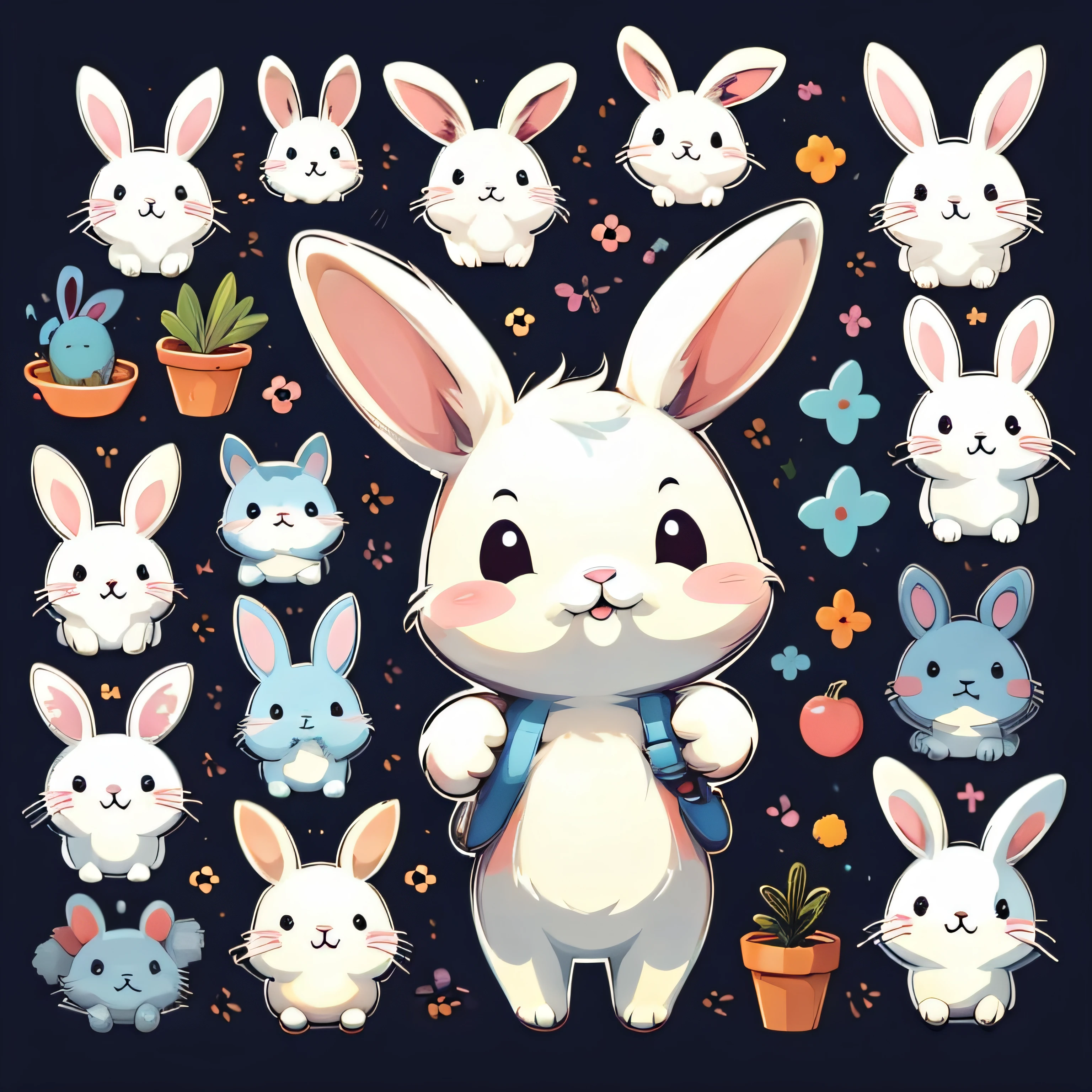 a sticker，1 little rabbit，simple backgound，