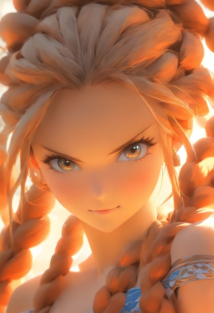 A close up of a woman with long braids and a blue dress - SeaArt AI