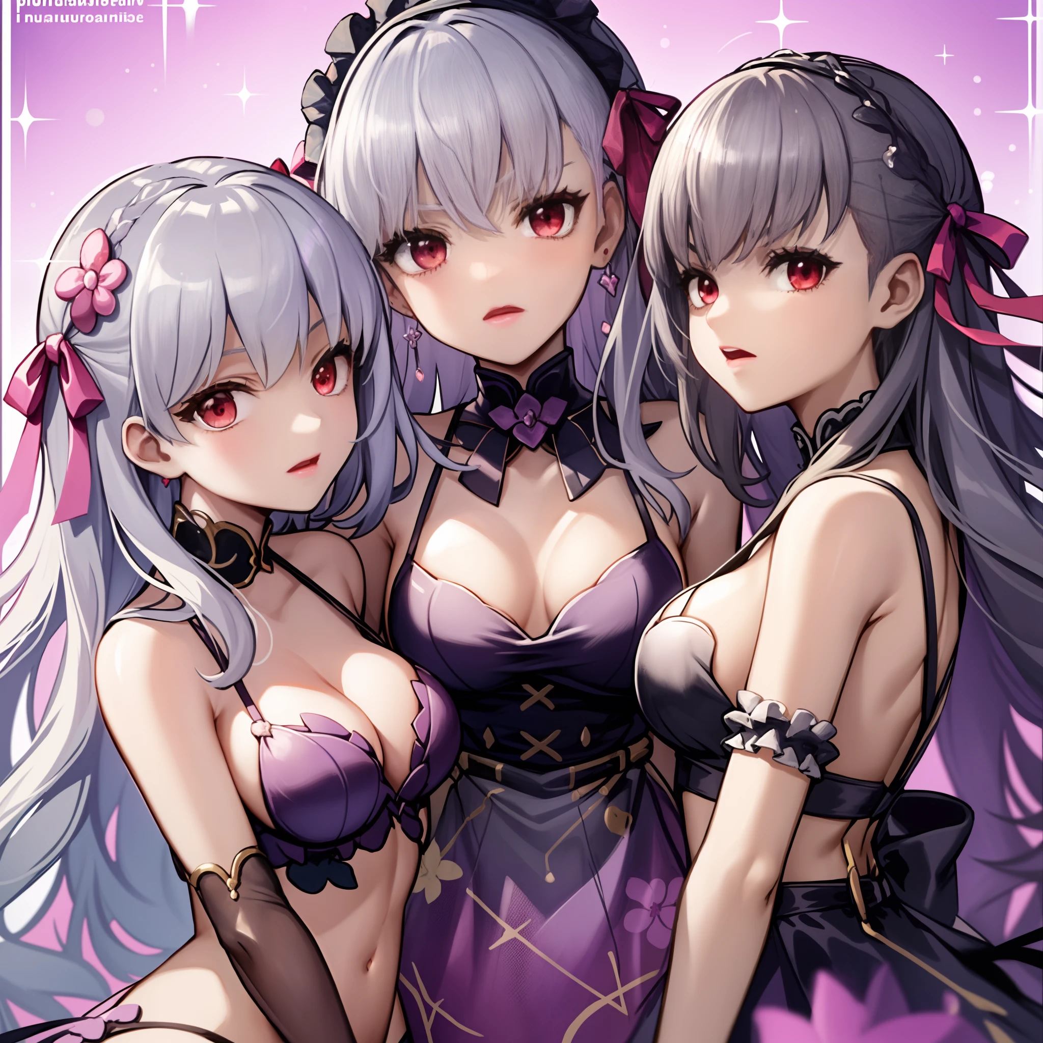 （（​masterpiece）），（（hightquality）），（（（hight resolution））），（（））More than 5 people，（（（（Harlem images）））），（（Fate）），（（Fate Grand Order）），（（（Sakura Face））），（（（（Kama）））），（（（Unified purplish-silver hair color））），（（（（（Hair color is only purplish silver hair））））），（（（Harem of lots of girls））），（（（（Girl with purplish silver hair wearing red ribbon）））），（（（Purplish silver hair color with red ribbon accessories））），（（（Bright red eyes that shine bewitchingly））），（（（（（（Gorgeous bedroom）））））），（（（（Seductive sexy maid）））），（（（（Harem of purplish-silver hair girl wearing red ribbon）））），（（（A lot of girls））），（（（（Girl with purplish silver hair on red ribbon background）））），