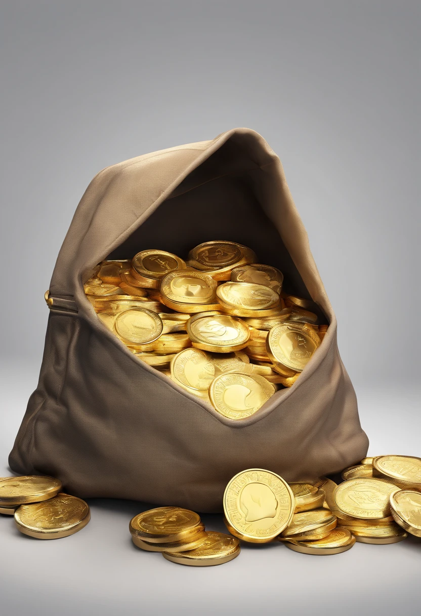 A bag full of gold coins on a gray background - SeaArt AI