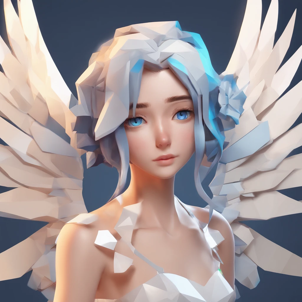 high resolution, best quality, masterpiece, ultra high definition, ultra high definition, ultra realistic, 3d, anime, illustration, solo, very beautiful and cute woman in her twenties, she wears a light white floral miniskirt length dress and flutters her wings, her hair is moving, full body, wonderful perfect proportions, shiny light brown medium hair, high layer cut, mullet hairstyle, bright blue eyes, happy, shy