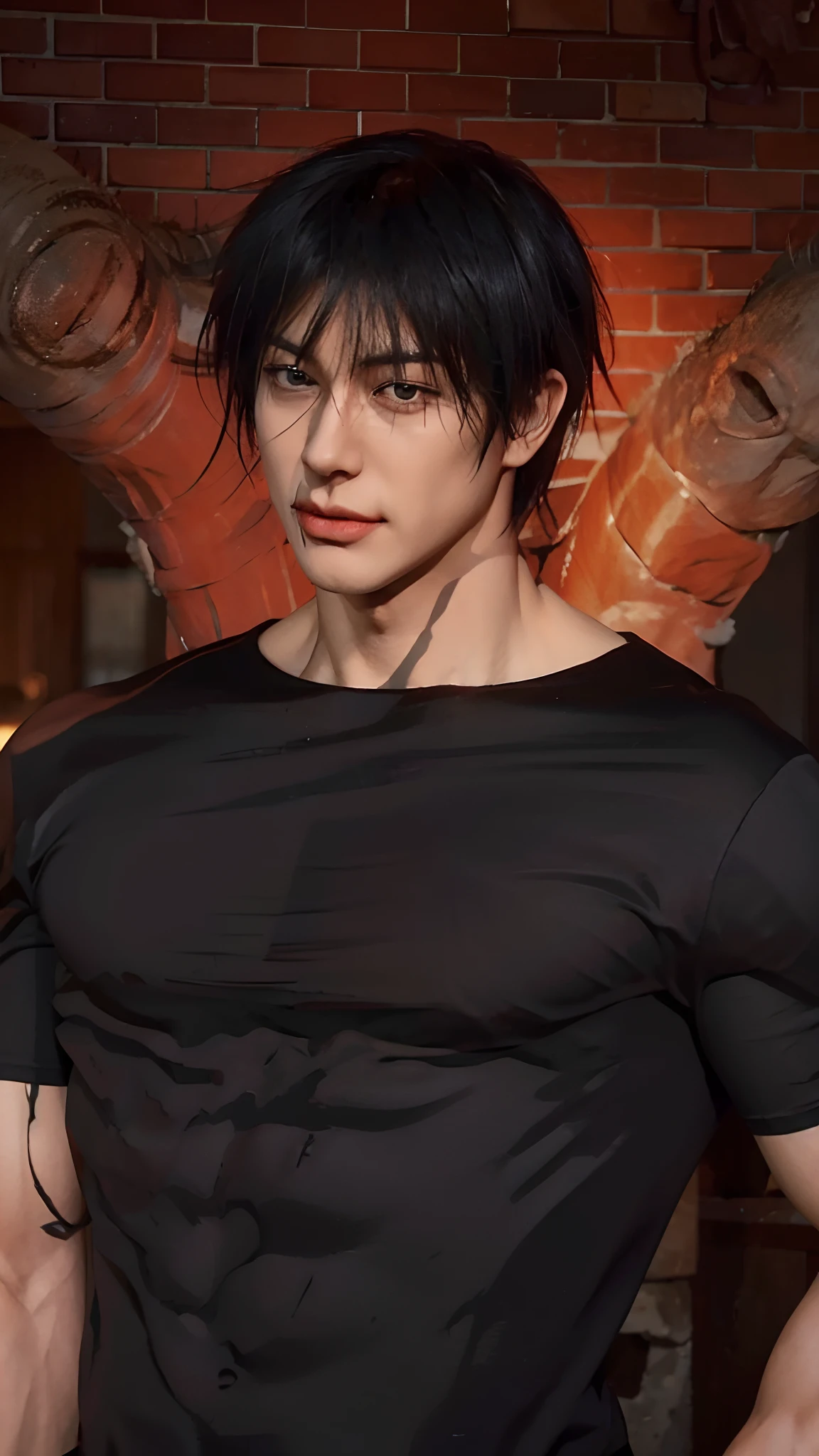 ( half body ), 1man, toji fushiguro, wound mouth toji fushiguro, solo focus, black shirt realistic, abs sixpack, pale and young adult face, realistic messy white hair, realistic, realistic outfit, black shirt realistic, ultra detail, detailed and correct facial and body structure, abs sixpack, muscle. handsome, attractive, slightly muscular, cinematic lighting, unreal engine, trending on ArtStation, intricate details, masterpiece, best quality