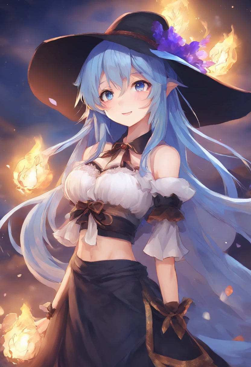 Masterpiece、top-quality、Anime character with witch hat and witch clothes、Young Anime Woman、Female Anime Style, anime styled、blue eyess, Anime Girl, lightblue hair, Anime art wallpaper 8k, anime wallpaper 4k, anime wallpaper 4 k, anime style portrait, Best Anime Konachan wallpapers、high-level image quality