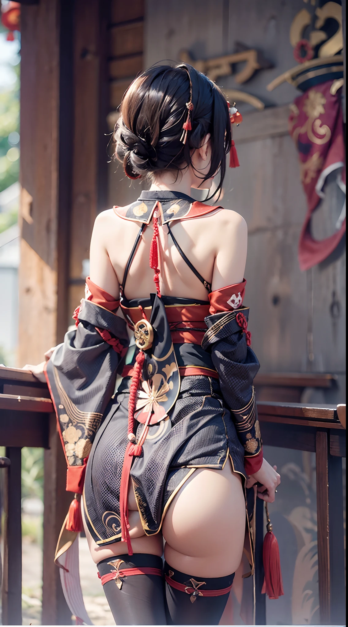 ((japanese miko costume)), ((facing back)), ((Super close-up of buttocks)), shrines, Smiling smile, (NSFW), 1womanl, 独奏, 24 year old, 7headed body, (Ideal ratio body proportions), (Composition from head to thigh), erectile nipple, Sexy body, Wet, short-hair, Dark hair, small tits, A slender, Small buttocks, beauty legs, Skinny Legs, surrealism, Cinematic lighting, depth of fields, One-person viewpoint, F/1.8, 135 mm, nffsw, masutepiece, ccurate, ((Anatomically correct)), Textured skin, Super Detail, high details, High quality, awardwinning, Best Quality, hight resolution, 8K