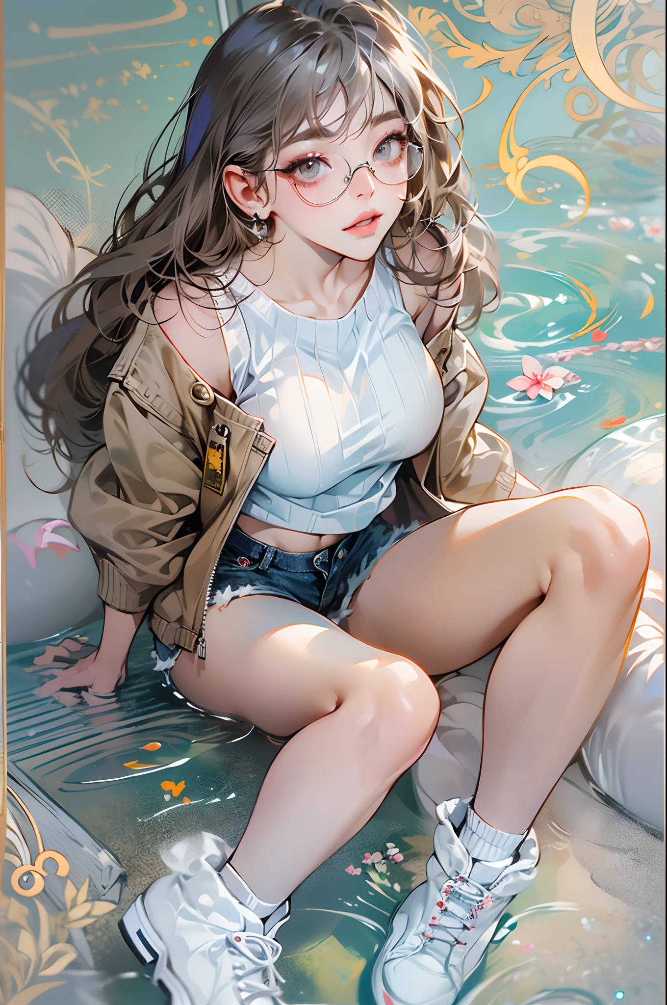 The plump young woman was lying on the sofa in white silk
