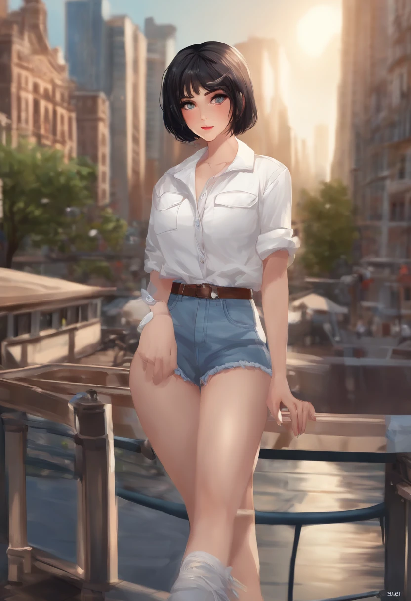 1girl, short black hair, blue eyes, wearing plain white shirt, denim shorts, city, absurdres, high res, ultrasharp, 8K, masterpiece, looking at viewer

easynegative, extra fingers, fewer fingers, (low quality, worst quality:1.4), (bad anatomy), (inaccurate limb:1.2), bad composition, inaccurate eyes, extra digit, fewer digits, (extra arms:1.2), watermark, copyright, signature, logo, nsfw, chromic aberration