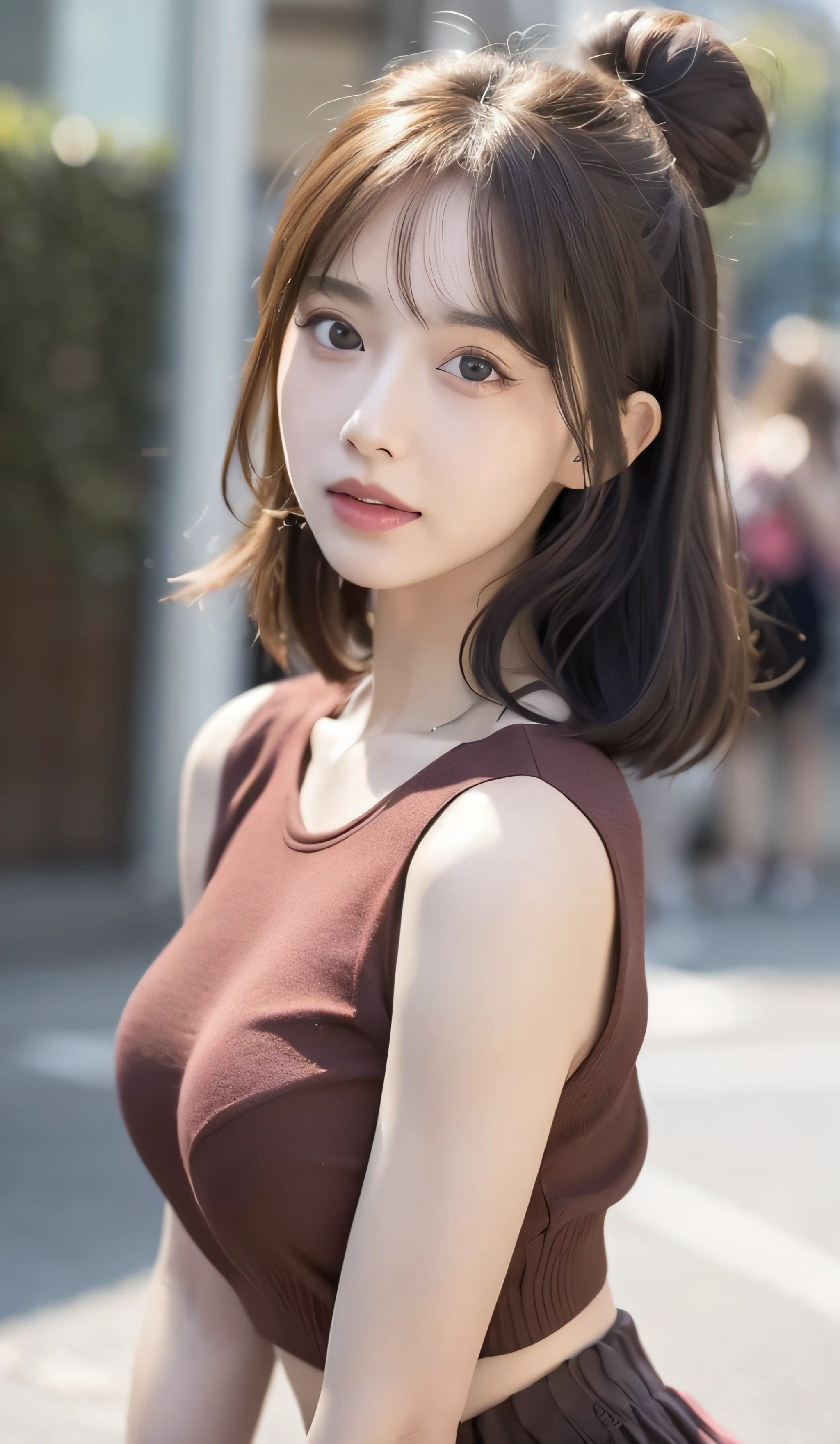 A girl holding a camera, mix4,(8k, RAW photo, best quality, masterpiece:1.2), (realistic, photo-realistic:1.37),1girl,cute,cityscape, night, rain, wet, professional lighting, photon mapping, radiosity, Physically-based rendering, gradient brunette hair, short curly hair, handsome, girly, white ball set, superb picture quality, high resolution, 1080p, (clear face), (detailed face description), (detailed hand description), (masterpiece), (exquisite CG), extreme light and shadow, messy hair, masterpiece, rich detail, (exquisite facial features), (highest image quality), (masterpiece), (detailed eyes), look forward to your eyes, delicate collarbone