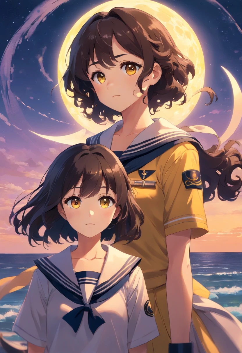 Sailor: Curly brown hair, brown-yellow uniform, black eyes.
Moon: Black hair, long and curly, brown-yellow uniform.
Ezra: Black hair, brown-yellow uniform.