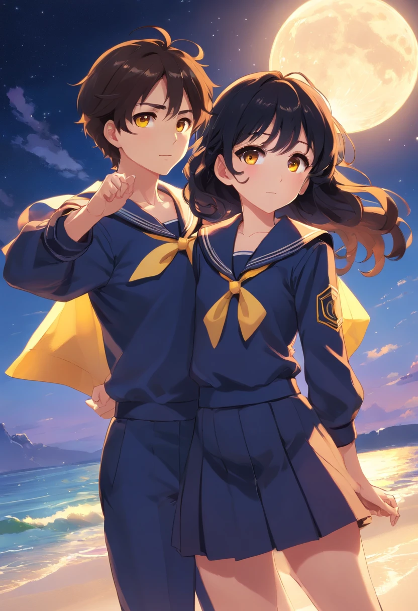 Sailor: Curly brown hair, brown-yellow uniform, black eyes.
Moon: Black hair, long and curly, brown-yellow uniform.
Ezra: Black hair, brown-yellow uniform.