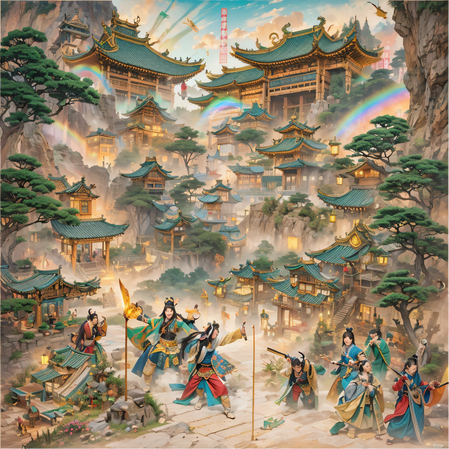 In order to obtain the oracle of destiny, The demon invaded the Aoba family，The leader of the demon clan personally went down to fight Ye Xingyun, But in the end, He was defeated by Ye Xingyun in one move, At the same time, King Qi, Jiang Shang, Come to Ningcheng，Finally recognized Ye Xingyun's father and son, And found that Ye Xingyun is a rare eight-vein missing constitution, This is extremely beneficial to cultivating the Jiang Family Ancestor Extreme Heavenly Dao Art, But it was when Ye Xingyun was taught by King Xiuwei of Qi，When it comes to improving your cultivation, The mysterious woman An Yun suddenly appeared, In order to get the Nine Heavens Goddess Diagram on Ye Xingyun's body。, She took it away with a valve technique, but accidentally got involved in the grudge between the demon and Ye Xingyun。（Rainbow ruins）Climb the streets（Doomsday Rainbow）eyes filled with angry，He clenched his fists，Rush up，Deliver a fatal blow to your opponent，full bodyesbian，Full Body Male Mage 32K（Masterpiece rainbow，Rainbow Ultra HD）Long flowing black hair，Campsite size，zydink， The wounded lined up in the streets（Doomsday ruins rainbow）Climb the streets， The scene of the explosion（Rainbow Doomsday Ruins）， （Linen batik scarf）， Angry fighting stance， looking at the ground， Batik linen bandana， Chinese python pattern long-sleeved garment， rainbowing（Abstract propylene splash：1.2）， Dark clouds lightning background，Flour flies（realisticlying：1.4），Black color hair，Flour fluttering，rainbow background， A high resolution， the detail， RAW photogr， Sharp Re， Nikon D850 Film Stock Photo by Jefferies Lee 4 Kodak Portra 400 Camera F1.6 shots, Rich colors, ultra-realistic vivid textures, Dramatic lighting, Unreal Engine Art Station Trend, cinestir 800，Flowing black hair,（（（rainbowing）））The wounded lined up in the streets（rainbowing）Climb the streets，