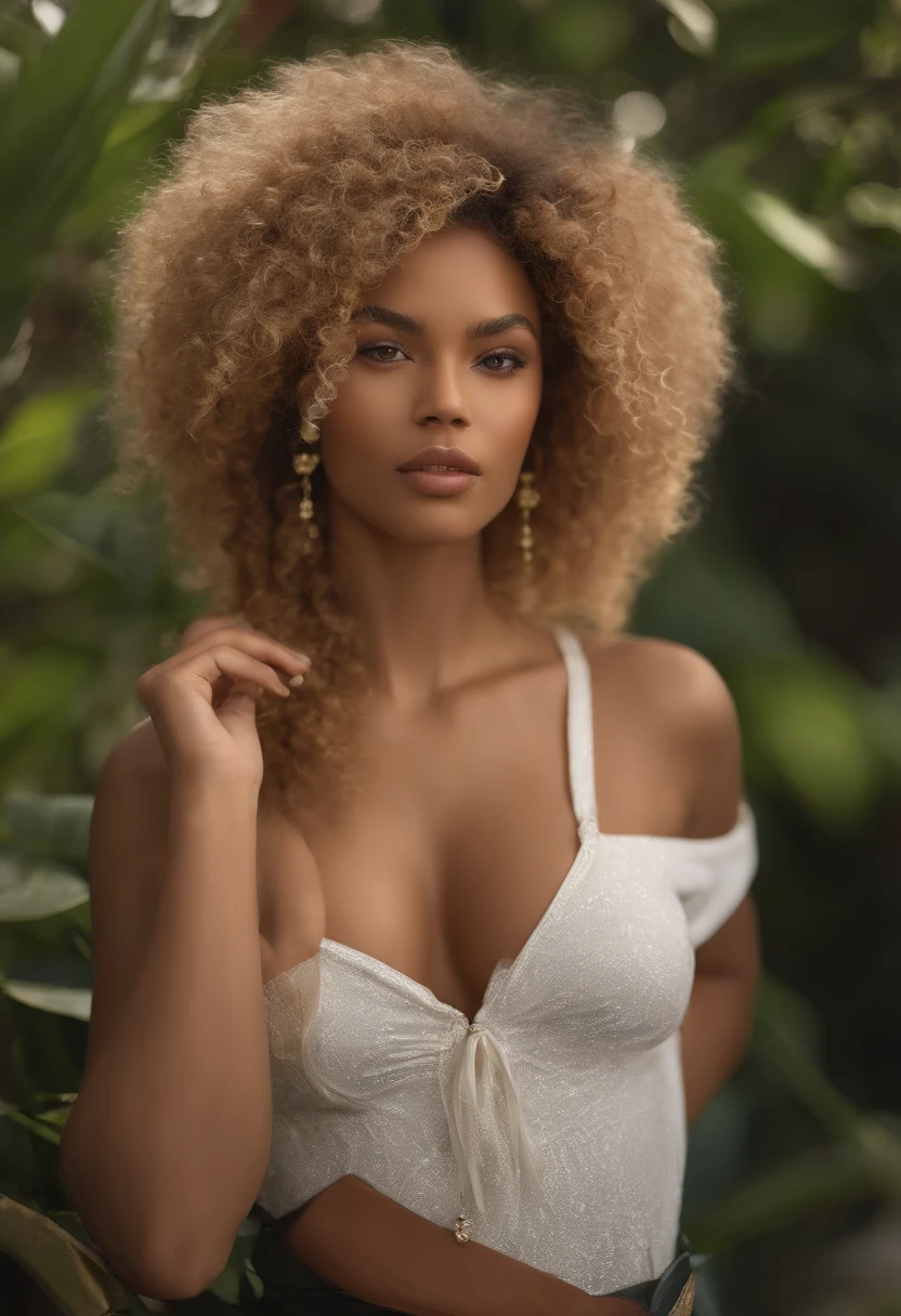 "Ultra-realistic image of a beautiful 21-year-old Afro-Latin girl,Caramel peel, corps parfait, forte poitrine, nez fin,Taille fine, cheveux blond, Curly and curly hair karibean , piercing green eyes.hyper-realistic,anatomie correcte,Facial features are carefully represented,Boucles gratuites, curly blonde hair, (cour, curly blonde hair), Long curly wild blonde hair, cheveux multiversaux, cour, curly blonde hair, curly blonde hair, Boucles, wavy hair spread out, Boucles baroques, Boucles, Curly,Texture des cheveux, Curly bang,Photo ID