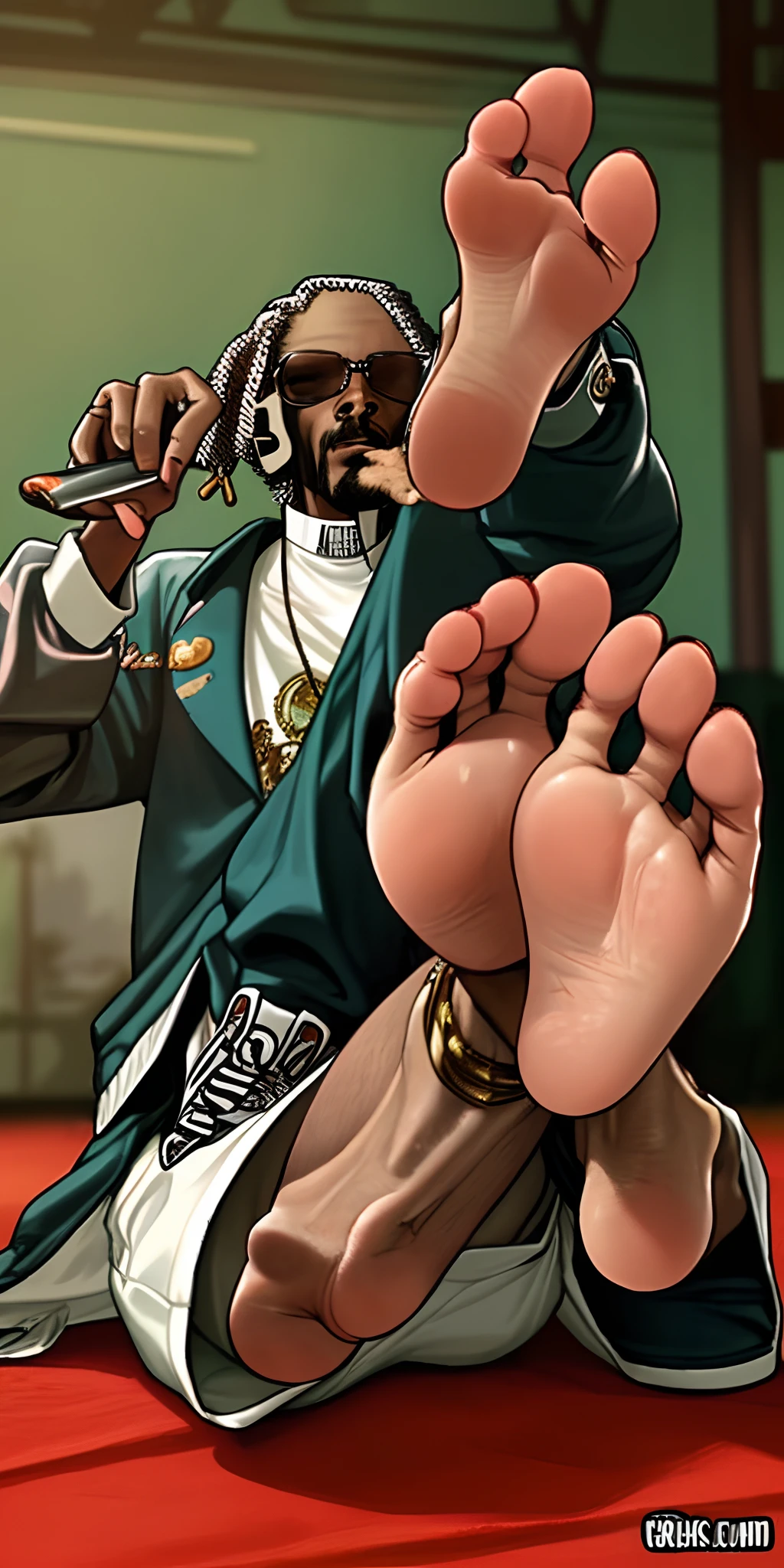 Rapper snoop dogg showing the soles of his feet