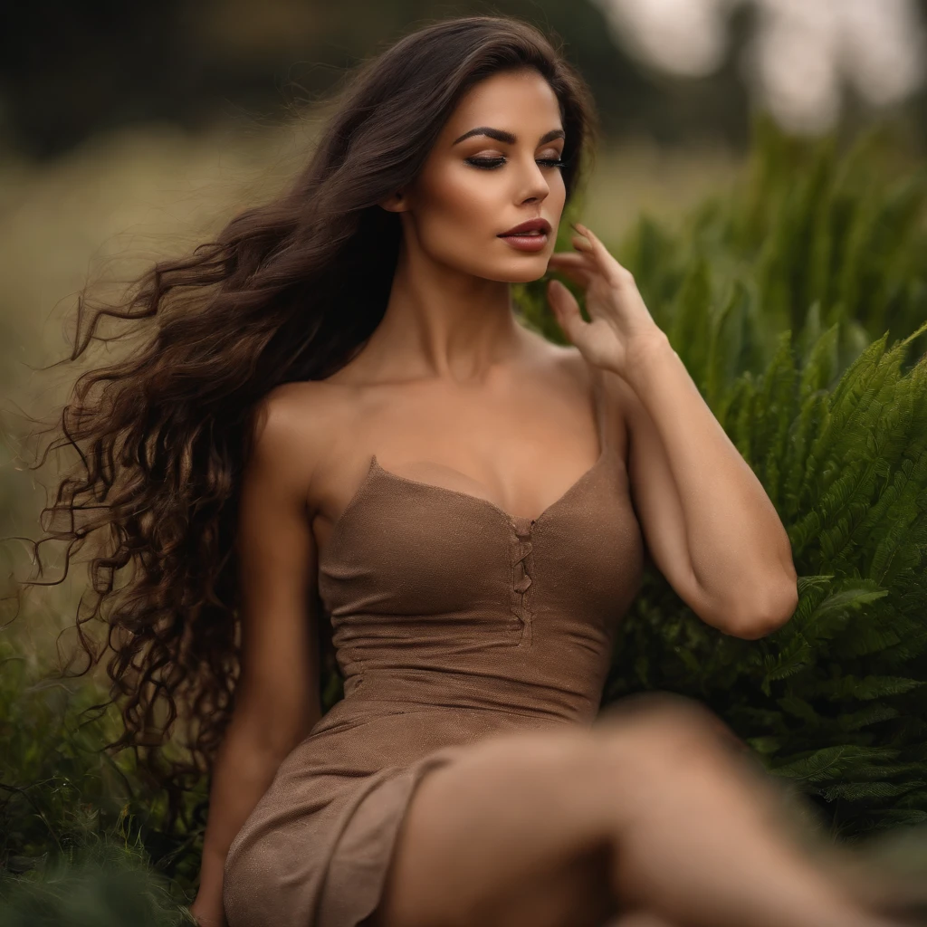 hot brunette,long light brown hair,perfect body,show her ass (backview) and sitting on her des ,8K resolution,photorealistic,sharp background