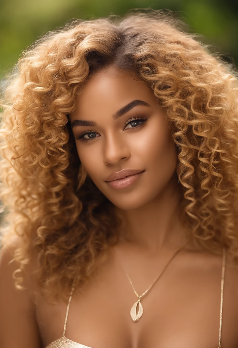 "Ultra realistic image&#39;une belle jeune fille afro-latine de 21 ans,Écorces de caramel, corps parfait, forte poitrine, nez fin,Taille fine, cheveux blond, loop and curly hair karibean , Yeux vert clair perçants.hyper realistic，anatomie correcte，Facial features are carefully represented，Boucles gratuites, curly blonde hair, (cour, curly blonde hair), Cheveux blondes longs and bouclés, cheveux multiversaux, cour, curly blonde hair, curly blonde hair, Boucles, spread wavy hair, Boucles baroques, Boucles, loop,Texture des cheveux, loop bang,photo d&#39;identify