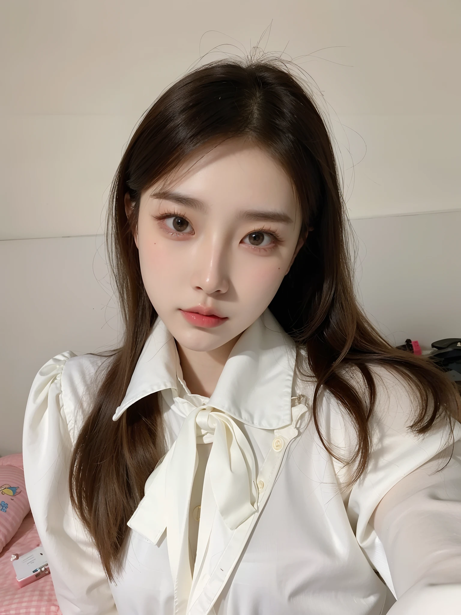 Long haired asian woman in white shirt, ulzzangs, 8k selfie photograph, sakimichan, zmonzheng, xintong chen, shaxi, pale milky white porcelain skin, tzuyu from twice, smooth white tight clothes suit, chengyou liu, wenfei ye, kanliu666