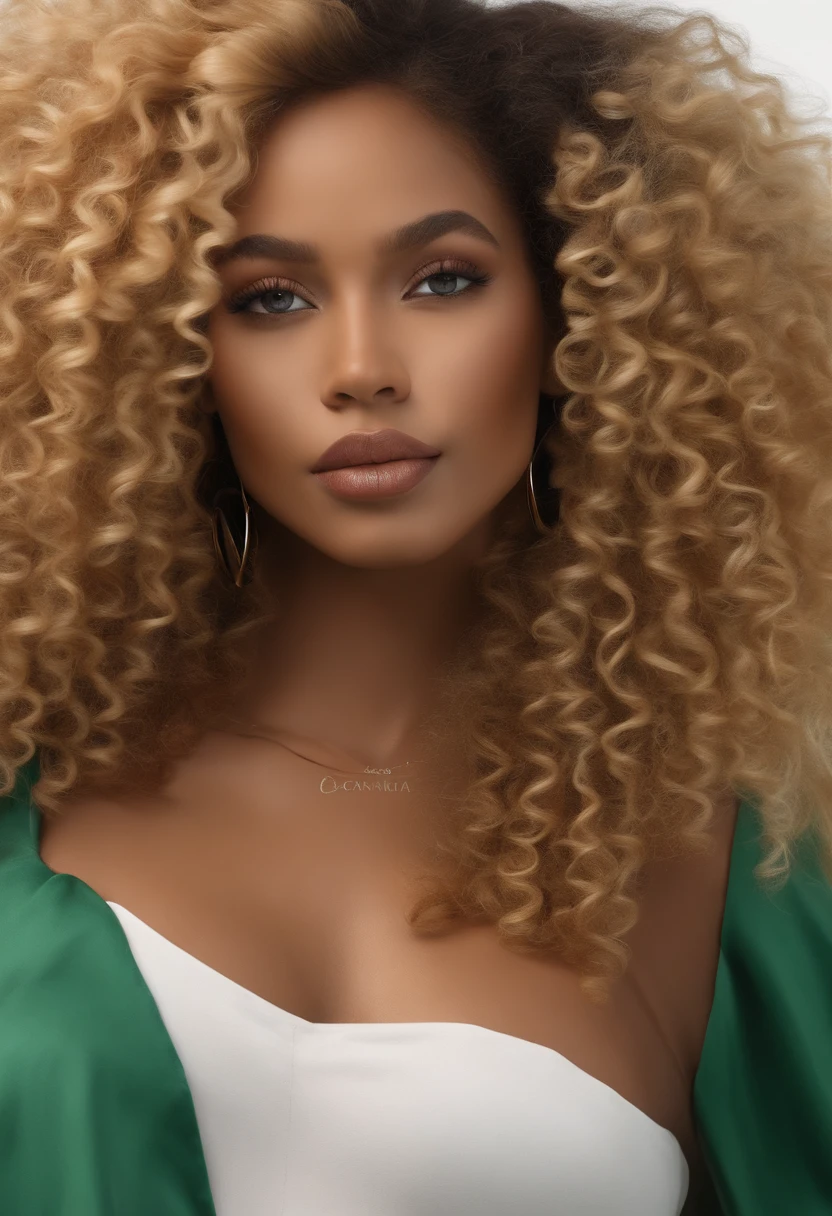 "Ultra-realistic image of a beautiful 21-year-old Afro-Latin girl,Caramel peel, corps parfait, forte poitrine, nez fin,Taille fine, cheveux blond, Curly and curly hair karibean , piercing green eyes.hyper-realistic，anatomie correcte，Facial features are carefully represented，Boucles gratuites, curly blonde hair, (cour, curly blonde hair), Long curly wild blonde hair, cheveux multiversaux, cour, curly blonde hair, curly blonde hair, Boucles, wavy hair spread out, Boucles baroques, Boucles, Curly,Texture des cheveux, Curly bang,Full body ID sexy bust big ass perfect body sexy bikini at the beach