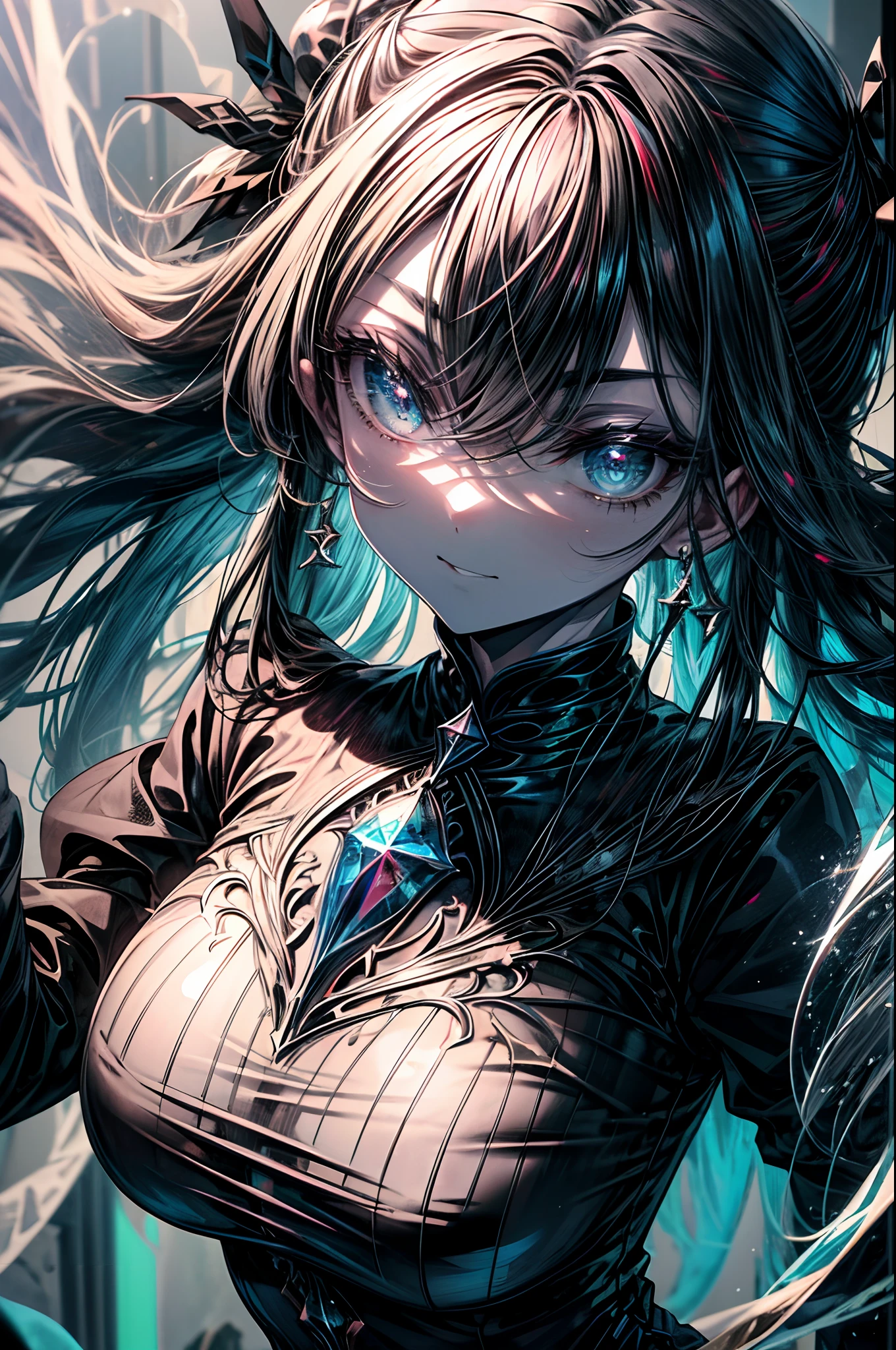 1 girl, mysterious expression, piercing eyes, long flowing black hair, gothic attire, enigmatic smile, pale complexion, elegant features
BREAK
dramatic high-angle shot, (bird's-eye view:1.2), symmetrical composition, stark monochrome, deep shadows, subtle highlights, haunting mood, artistic details
BREAK
ancient cathedral, stained glass windows, ornate pillars, flickering candles, ethereal atmosphere, secret whispers, timeless beauty, absurdres, highres, unique, masterpiece
