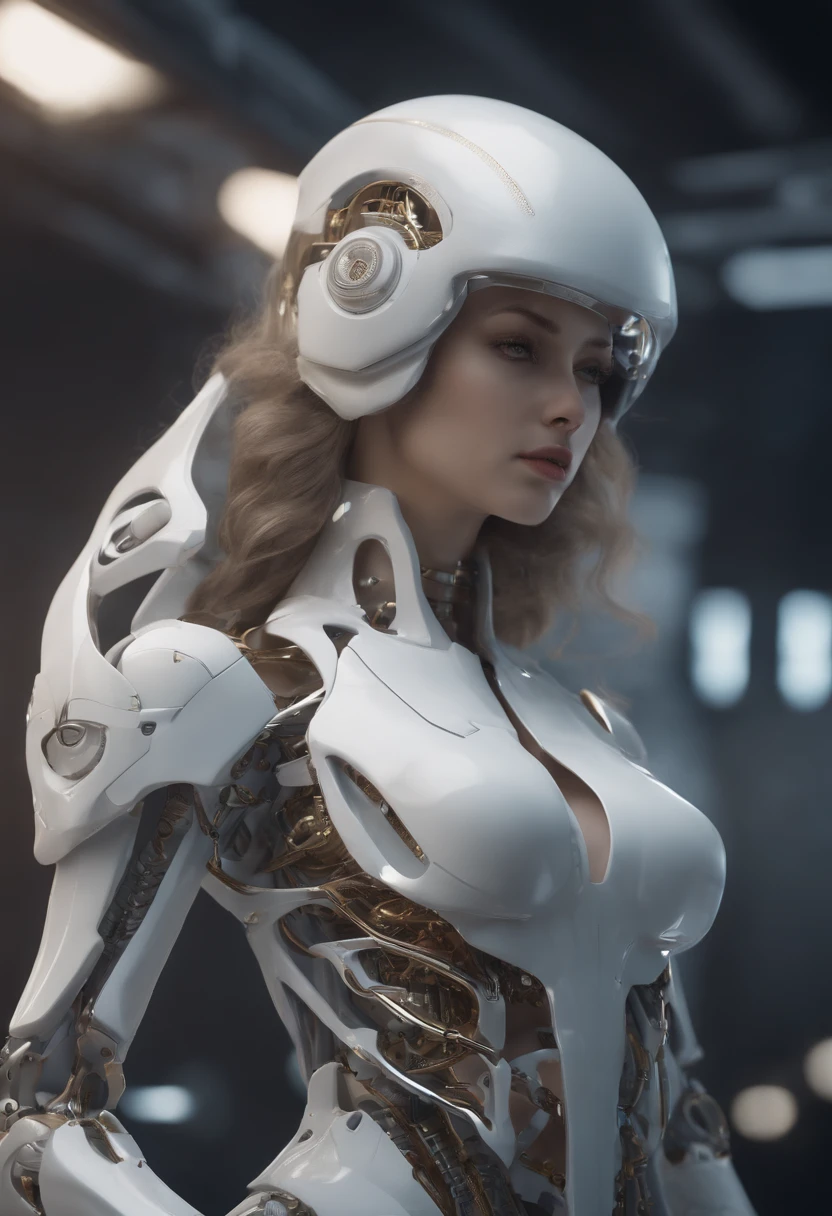 Anime - A stylized image of a woman with a skeleton body and helmet, unreal engine rendered + A goddess, Biomechanical OPPAI, Highly detailed cybernetic subjects, white biomechanical details, gynoid cyborg body, 3 D rendering character art 8 K, Detailed body, intricate detailed Mechanical body, cybernetic and highly detailed